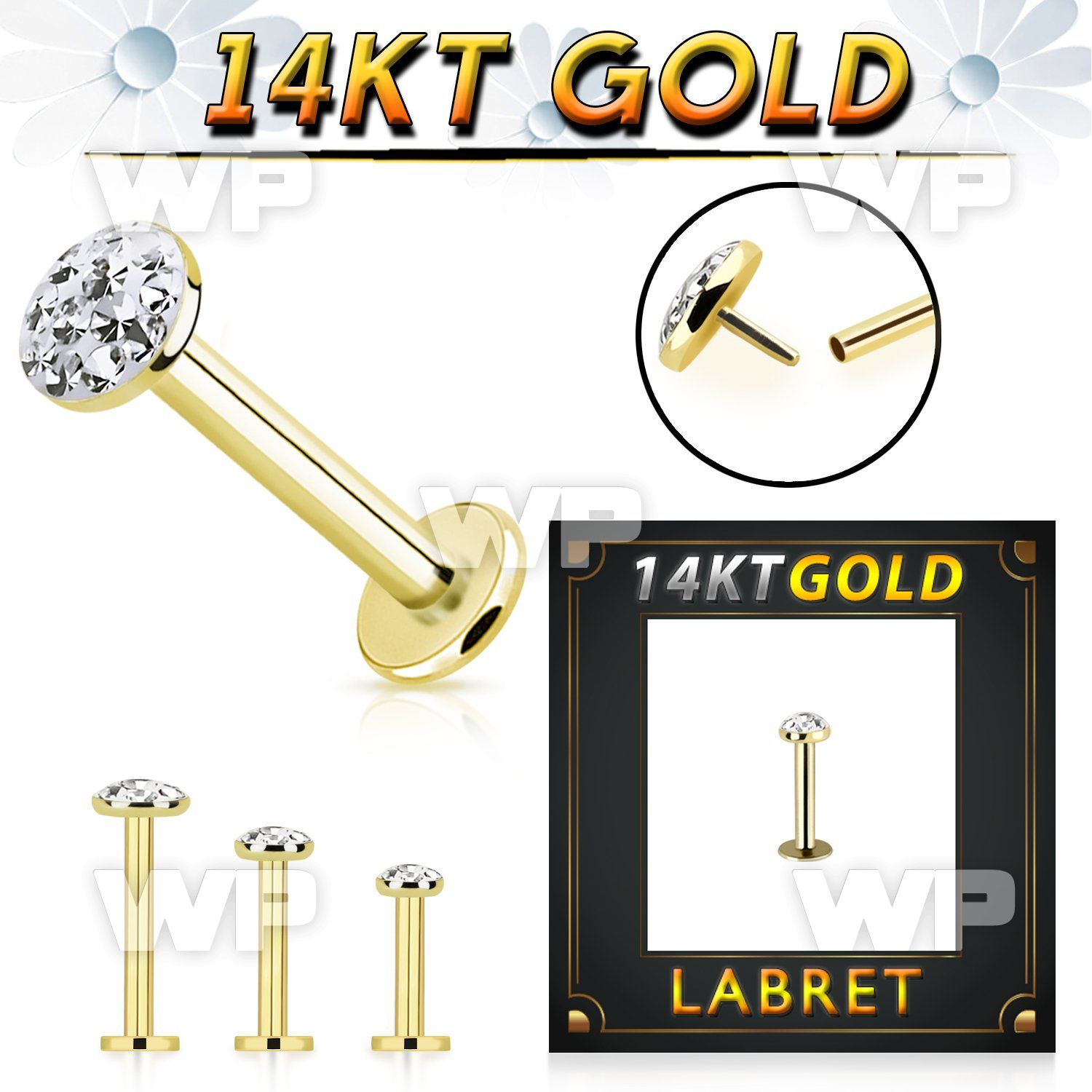ib4da 14kt gold labret stud threadless press fit flat ferido