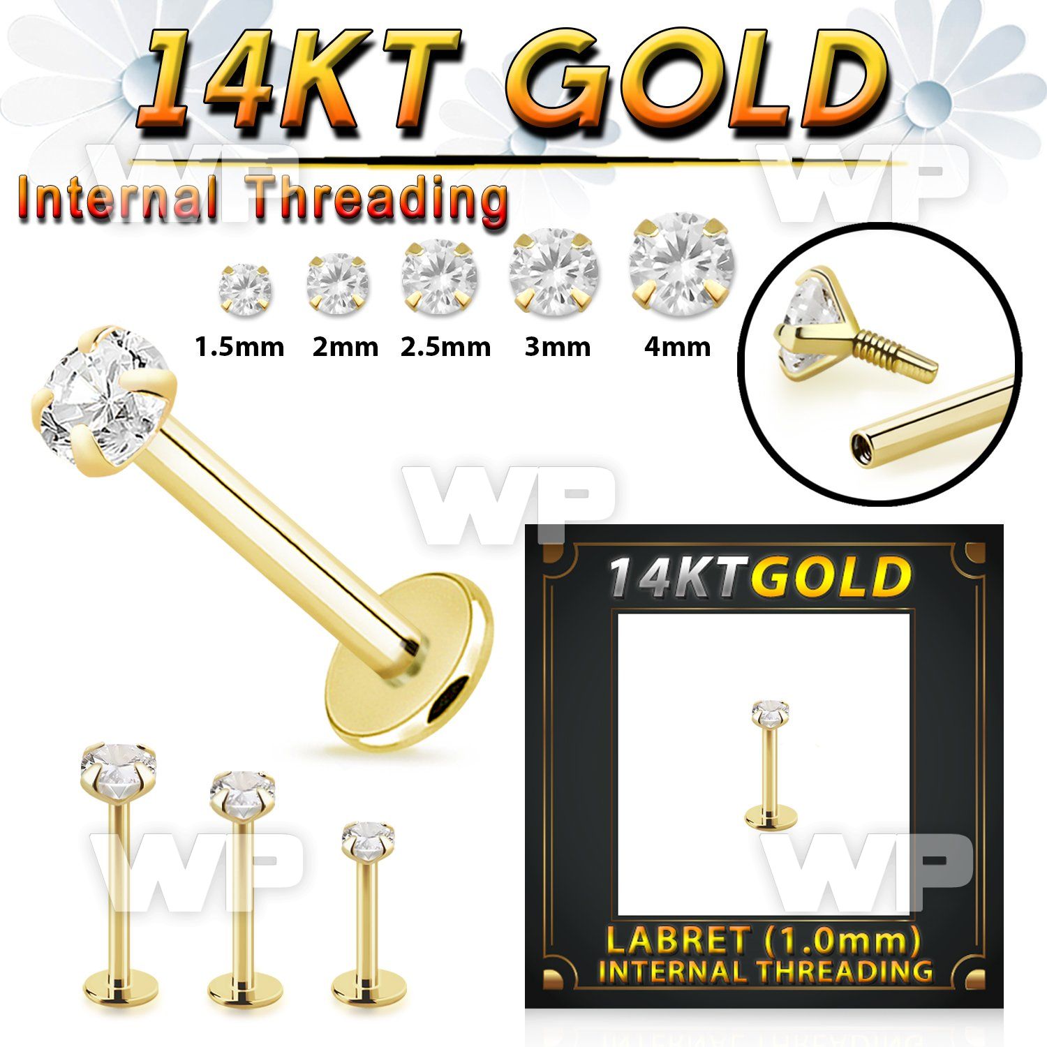 ib4gf8 14kt gold labret stud 18g cz internal