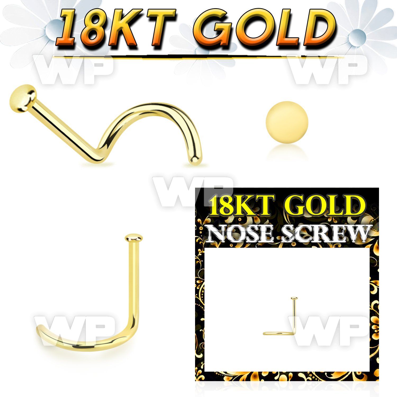 ii3a1e 18kt gold nose screw 22g plain gold round top