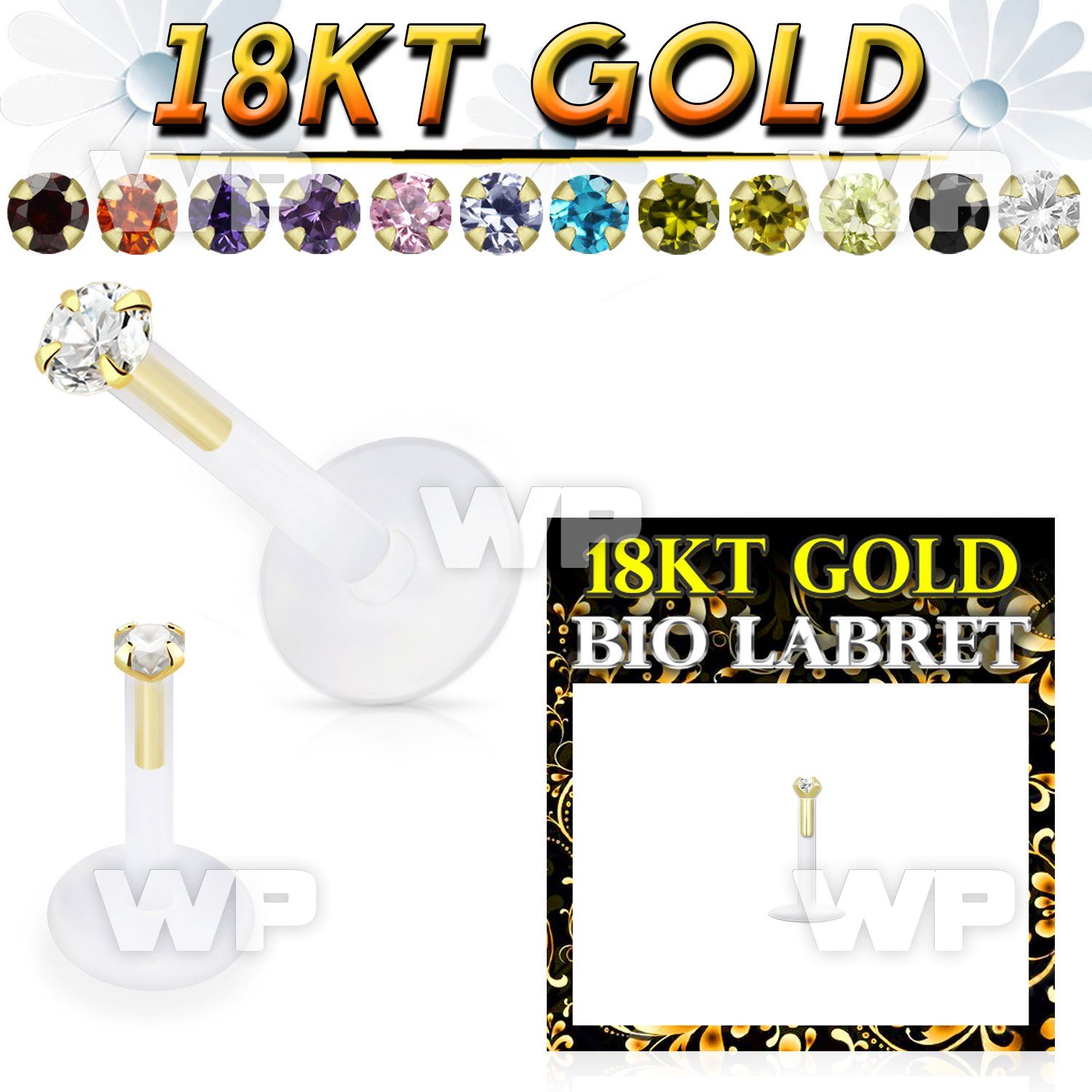 ii48gj3 bioplast labret stud 16g 18kt threadless press fit