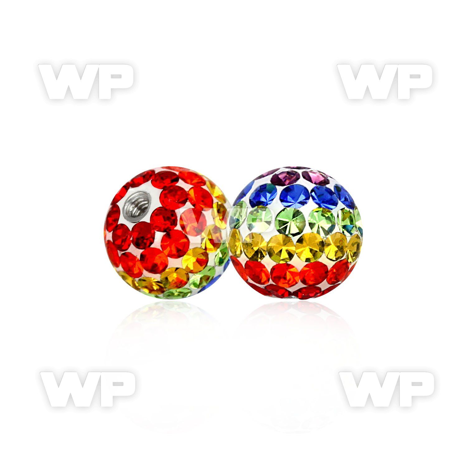 ijdat 8mm ball ferido glued multi crystals in rainbow gay pride belly piercing