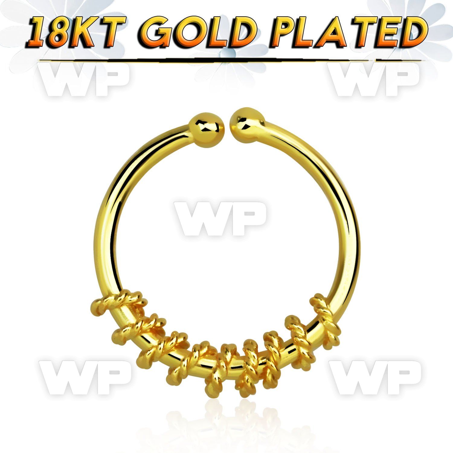 im3wmek7 silver fake septum ring w genuine 18k gold plating w a septum piercing