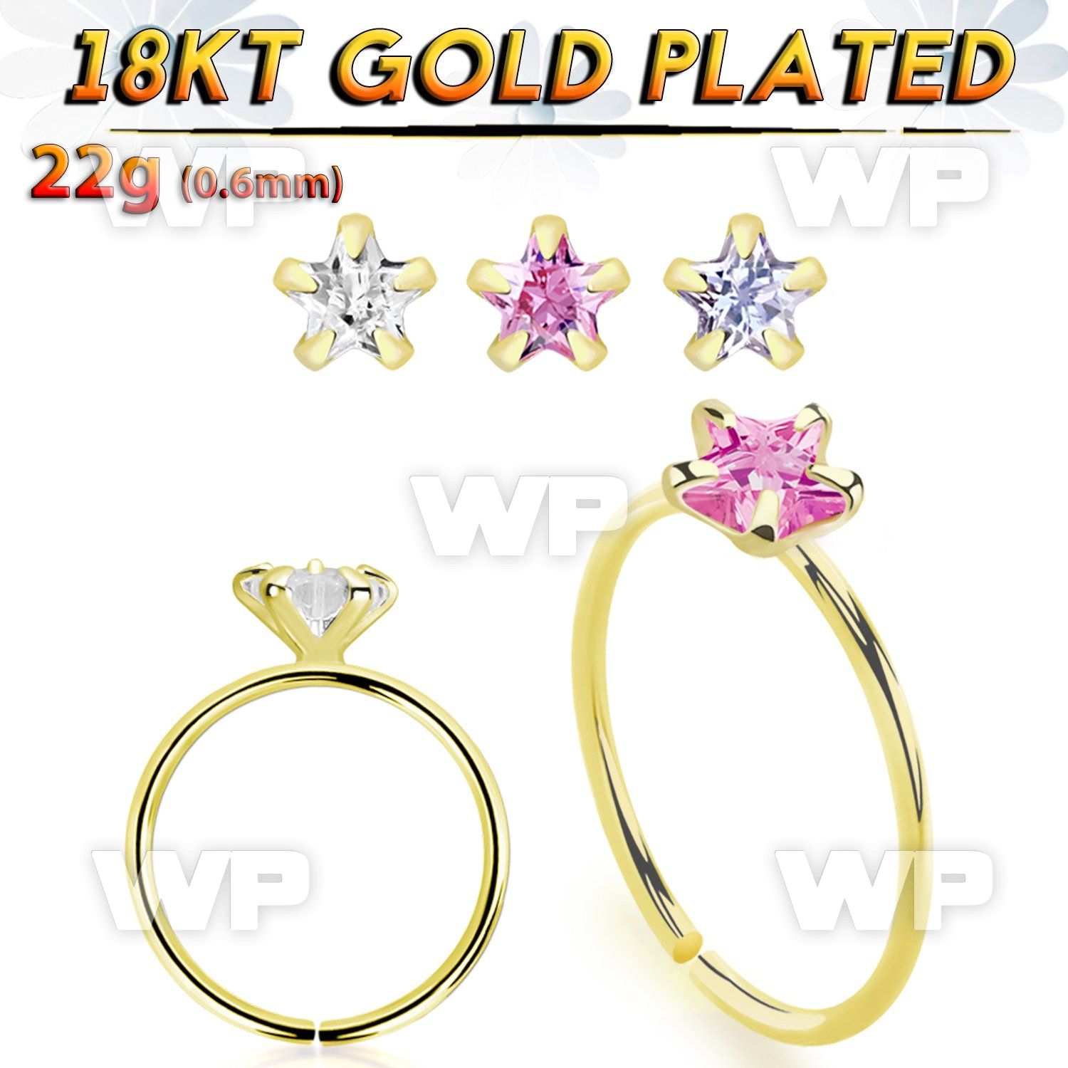 img3jkk 18kt gold finish silver seamless nose ring 22g star