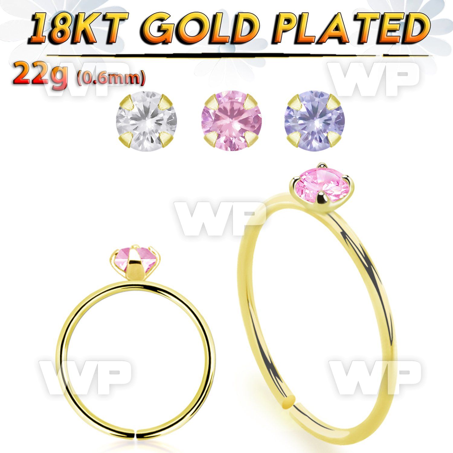 imgjkk 18kt gold finish silver seamless nose ring 22g