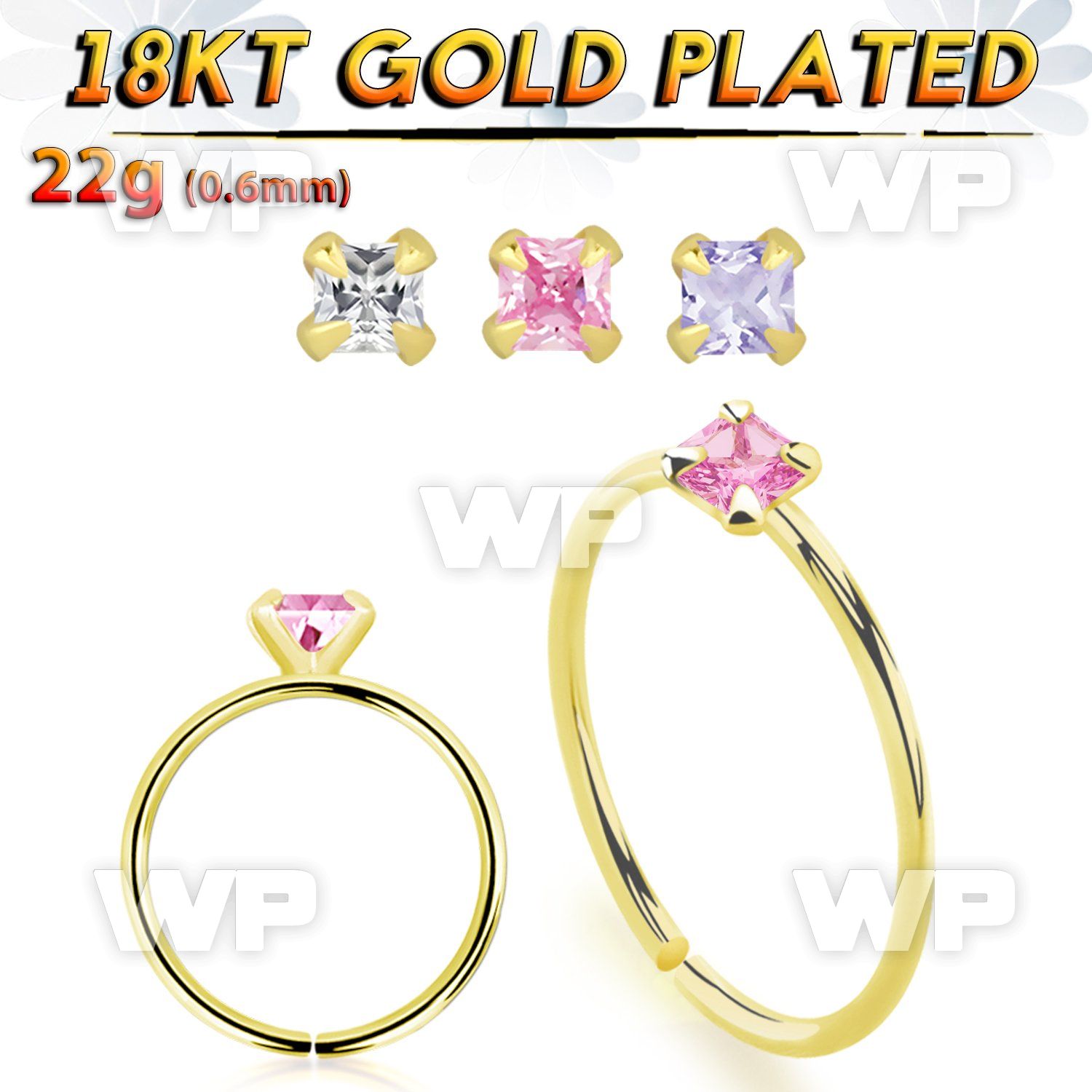 imgvjkk 18kt finish silver seamless nose ring 22g square