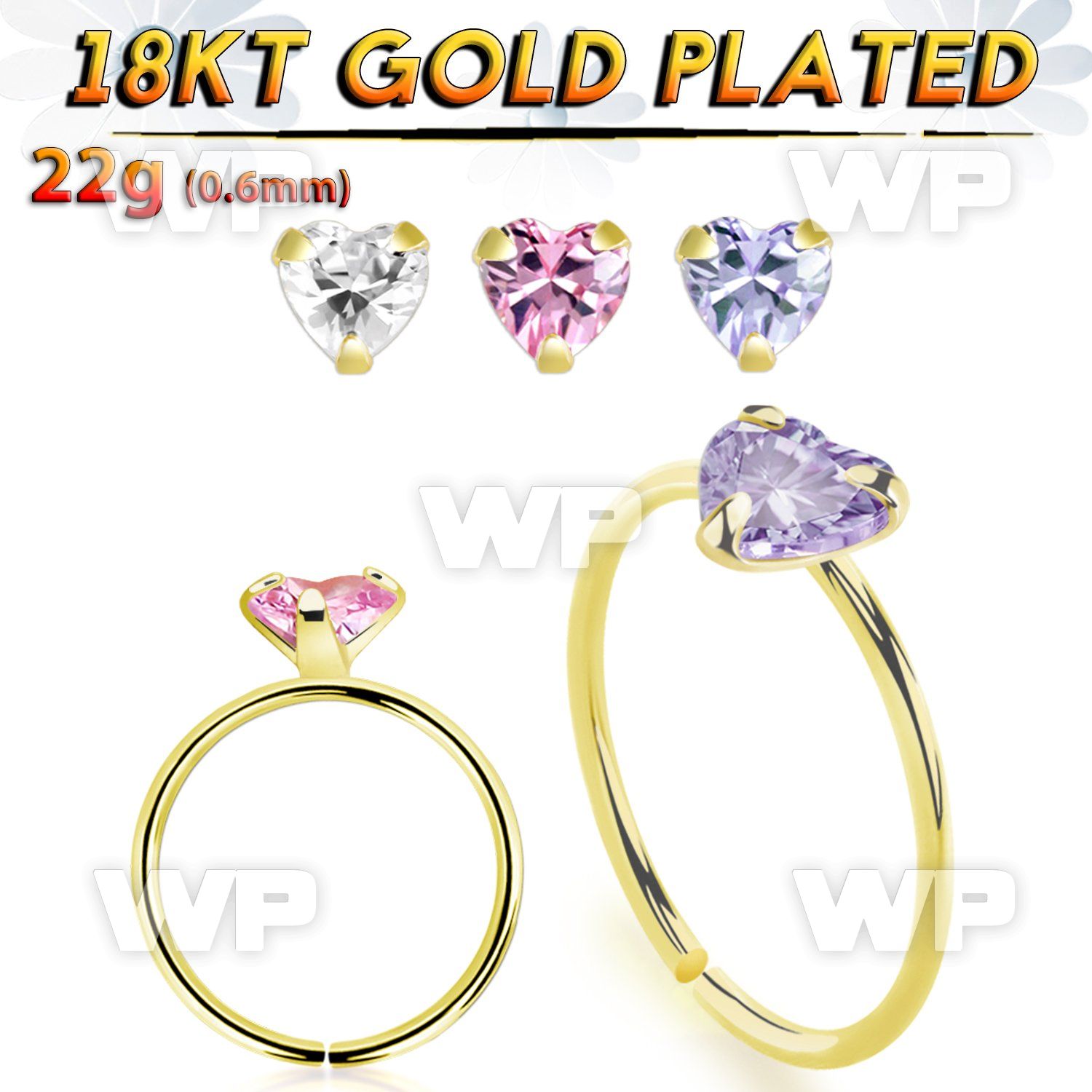 imgxjkk 18kt gold finish silver seamless nose ring 22g heart