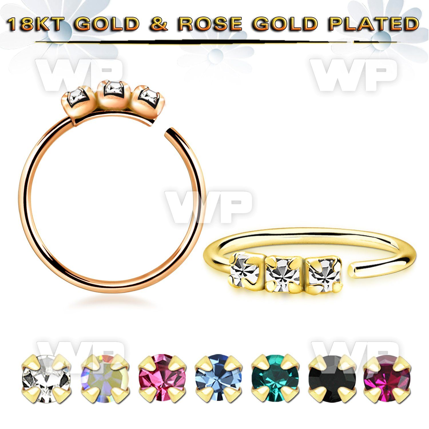 imux7jt 18k gold plated 925 silver seamless nose ring 1.5mm prong set clear crystals