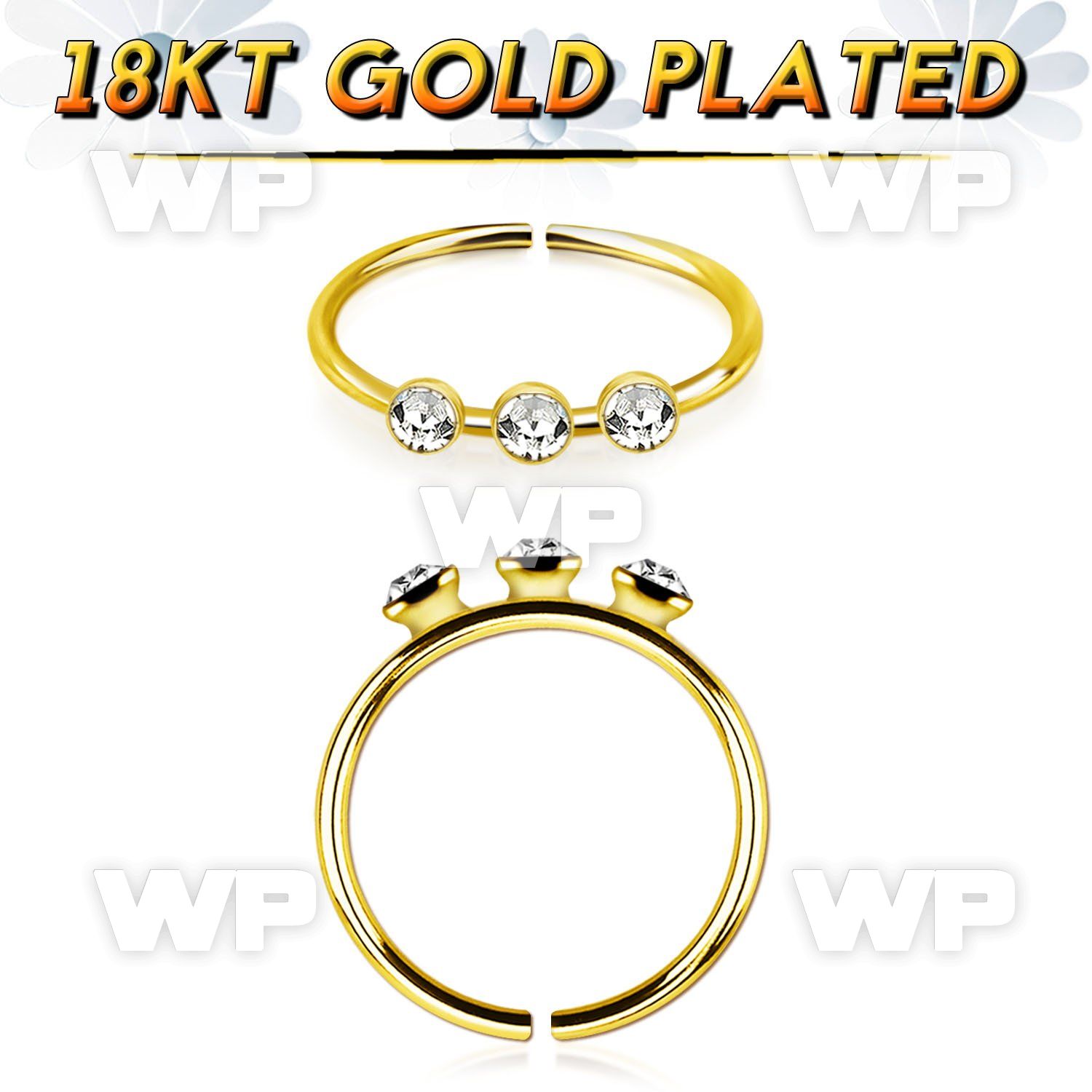 imxj79 gold plated silver nose hoop w three 1.5mm round crystals