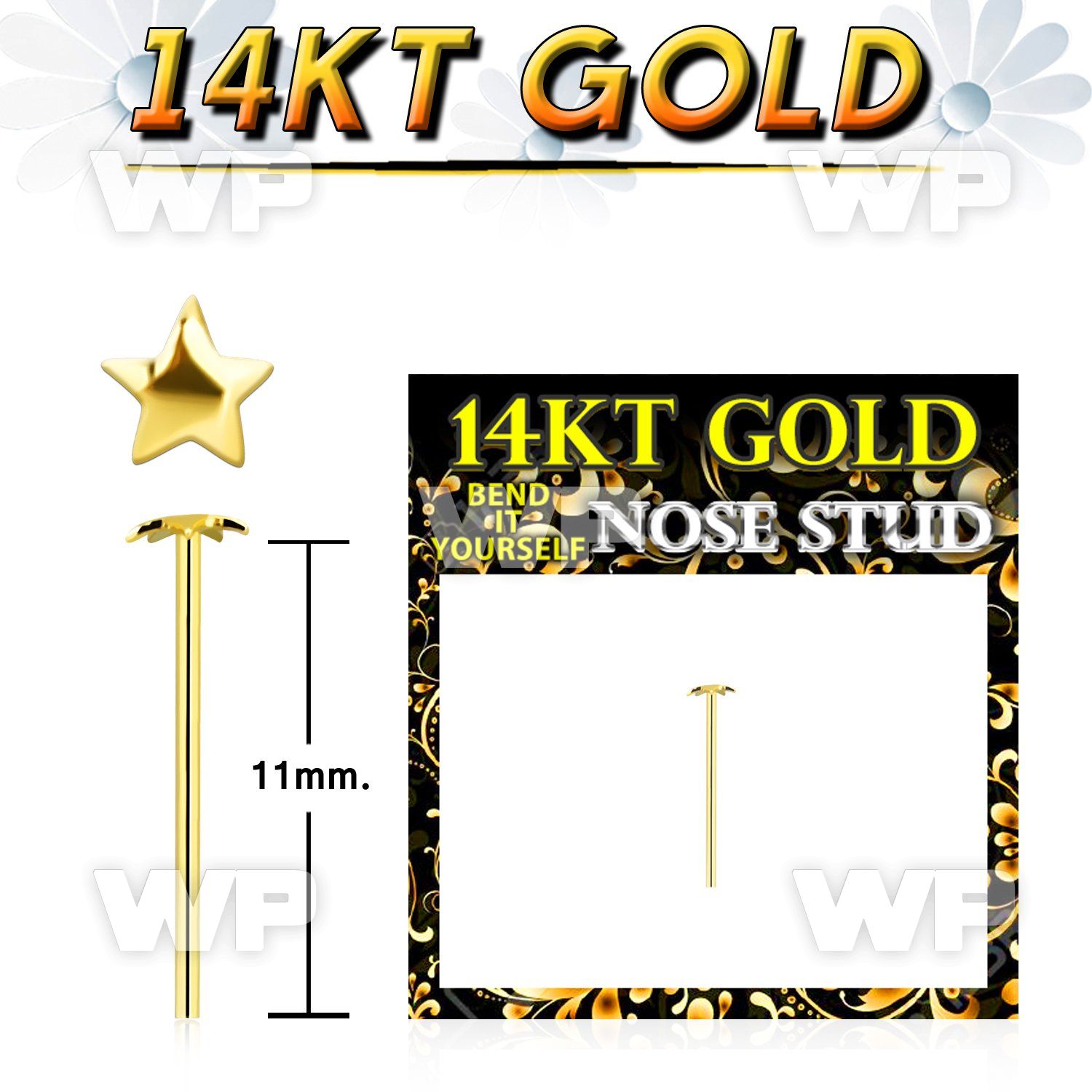 in33r 14kt gold bend it nose stud 2 5mm plain gold star shape belly piercing