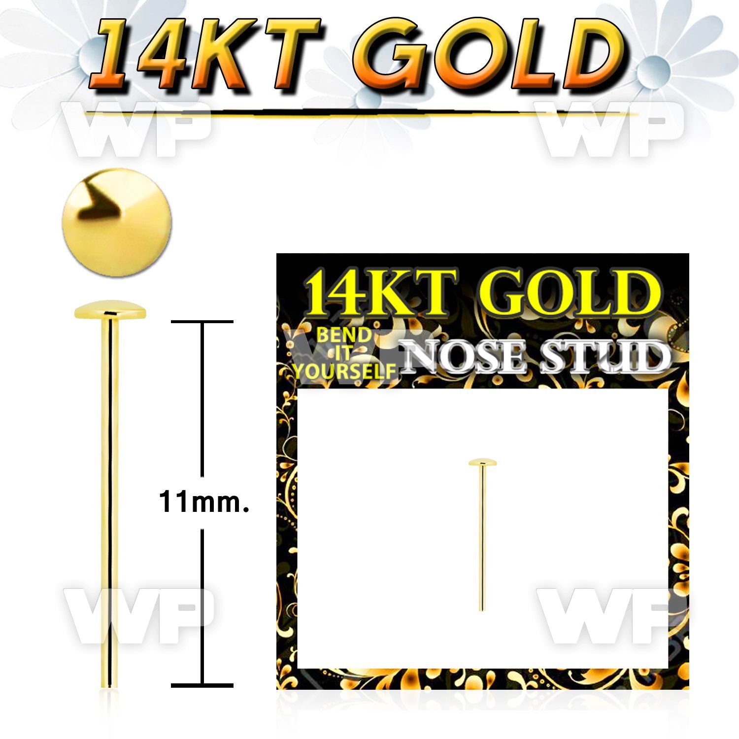 in3a1 14kt gold bend it nose stud 2mm plain gold round shaped belly piercing