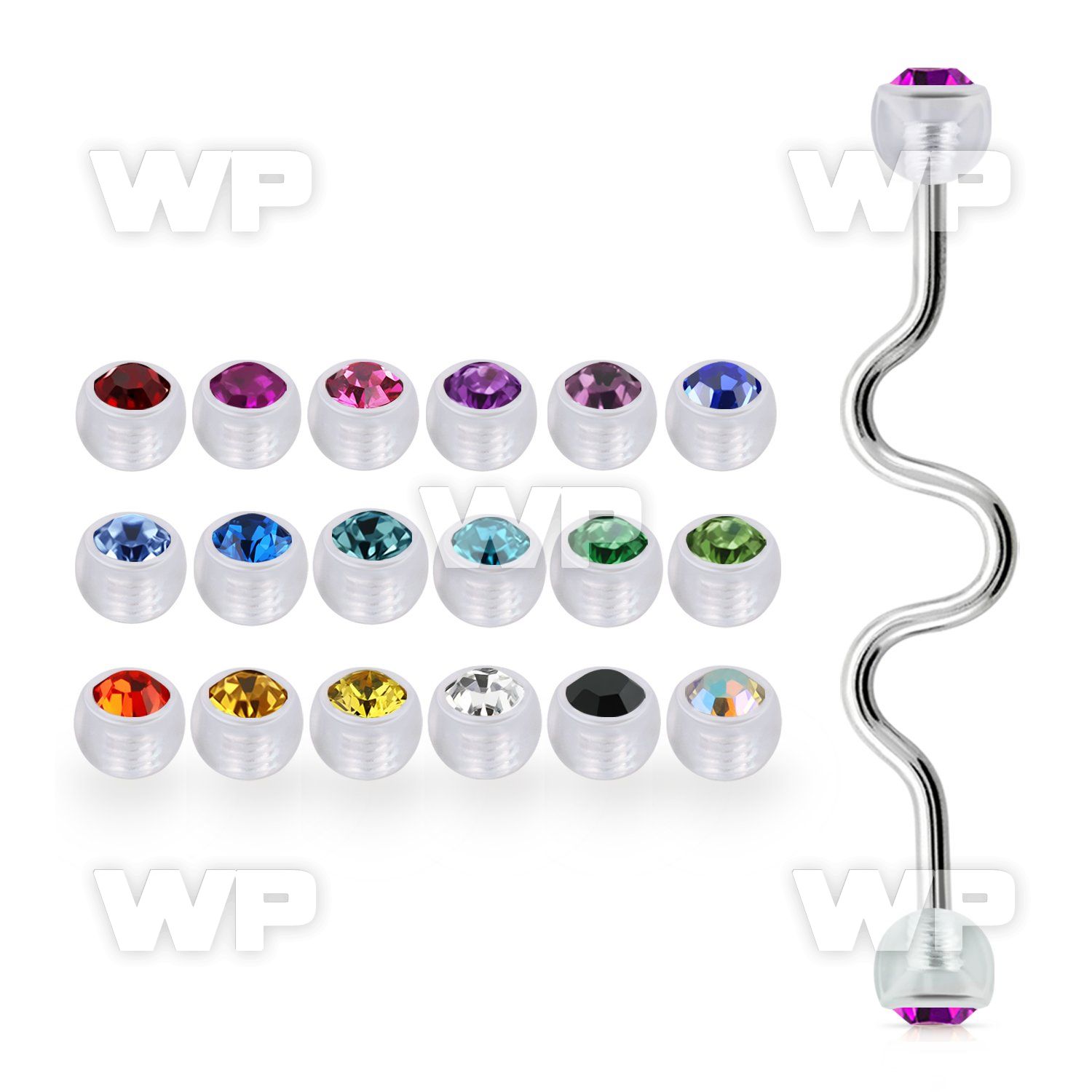 inaajb5 steel industrial zigzag barbell 5mm acrylic crystal ball