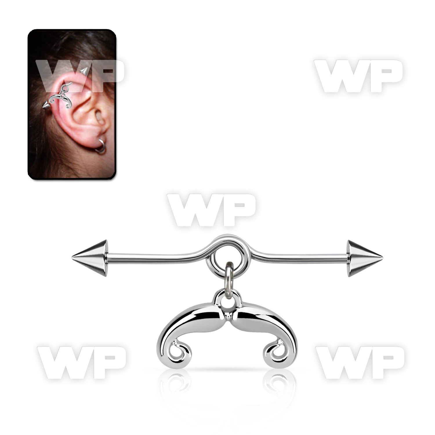 incnd7 steel industrial loop barbell w dangling french mustache