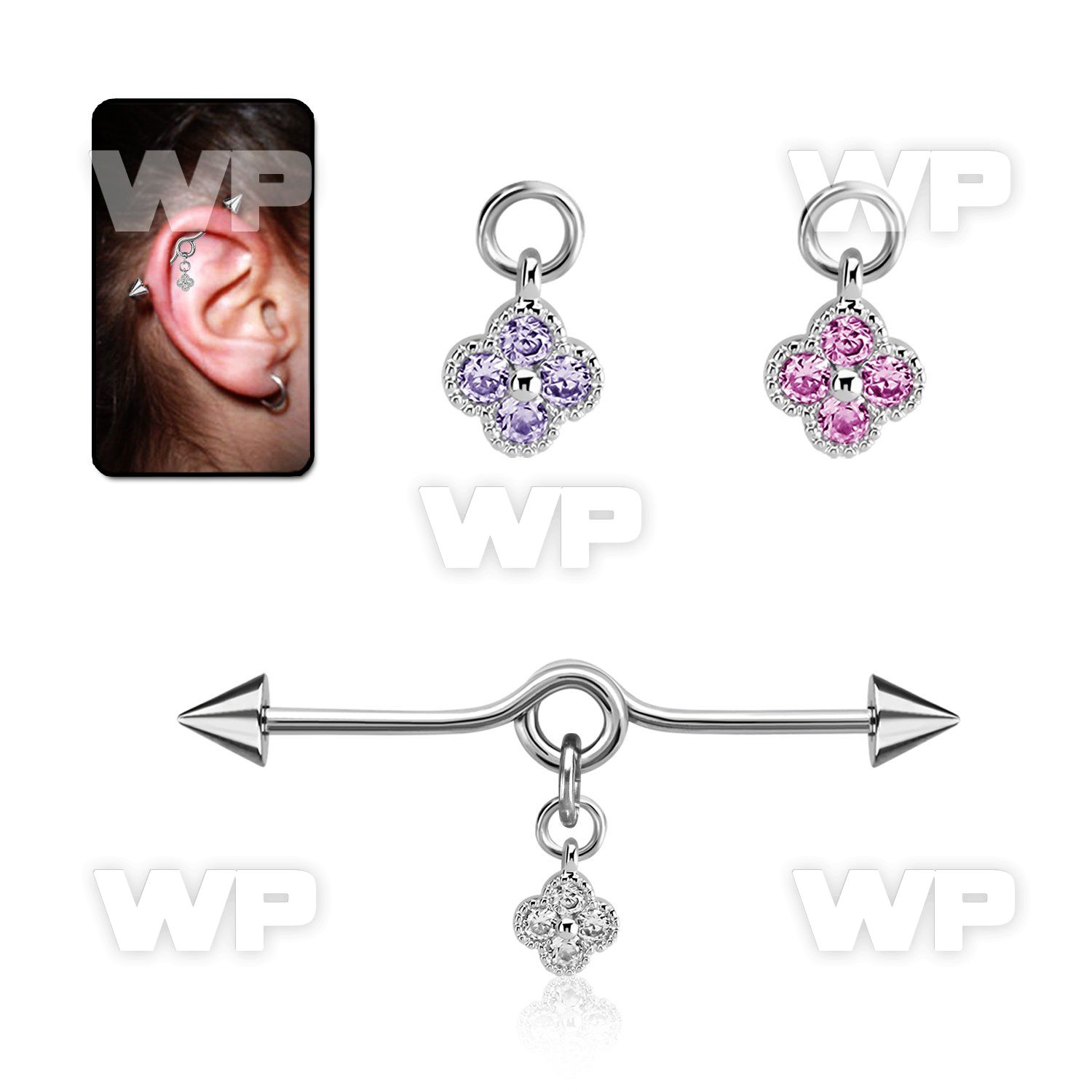 incndz1 steel industrial loop barbell w cone flower w set czs 