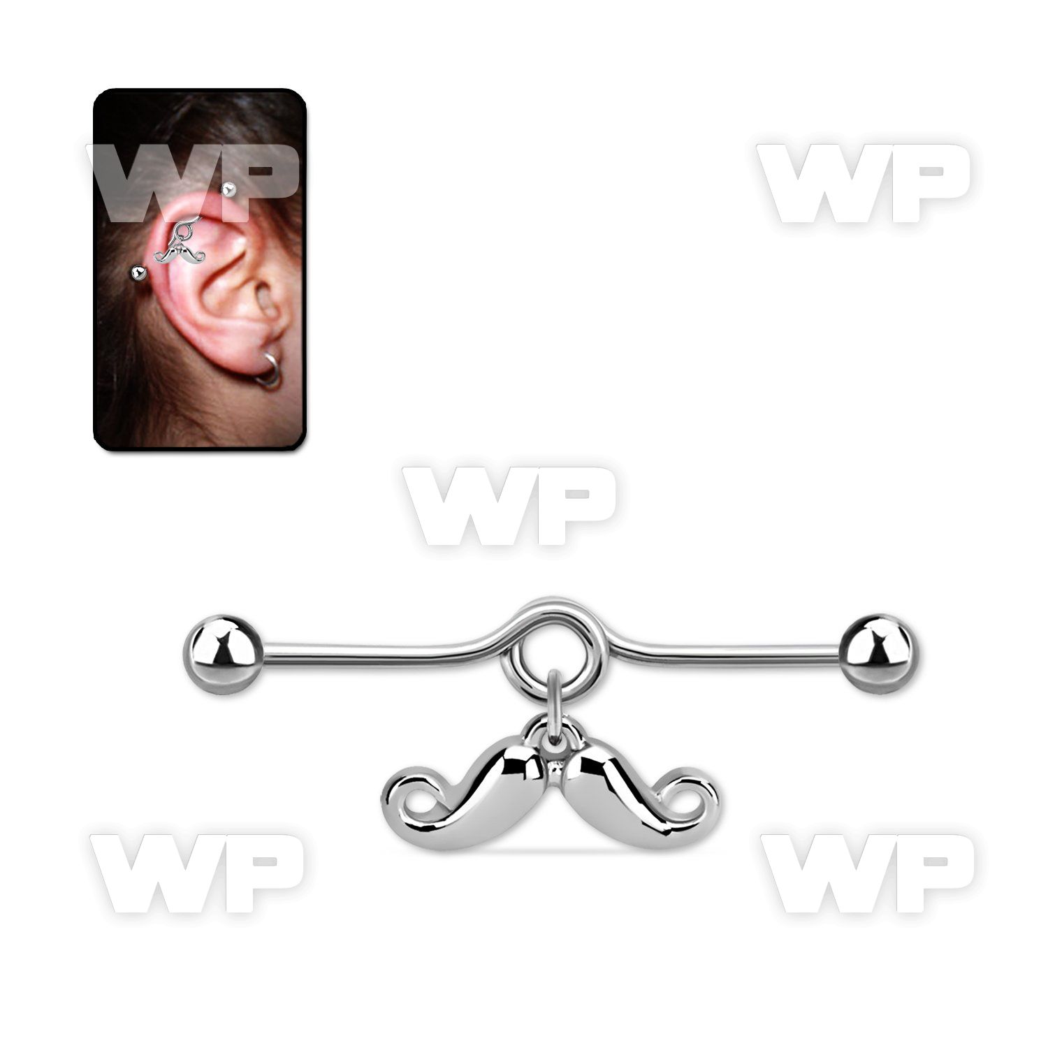 indd13 steel industrial loop barbell w a dangling mustache