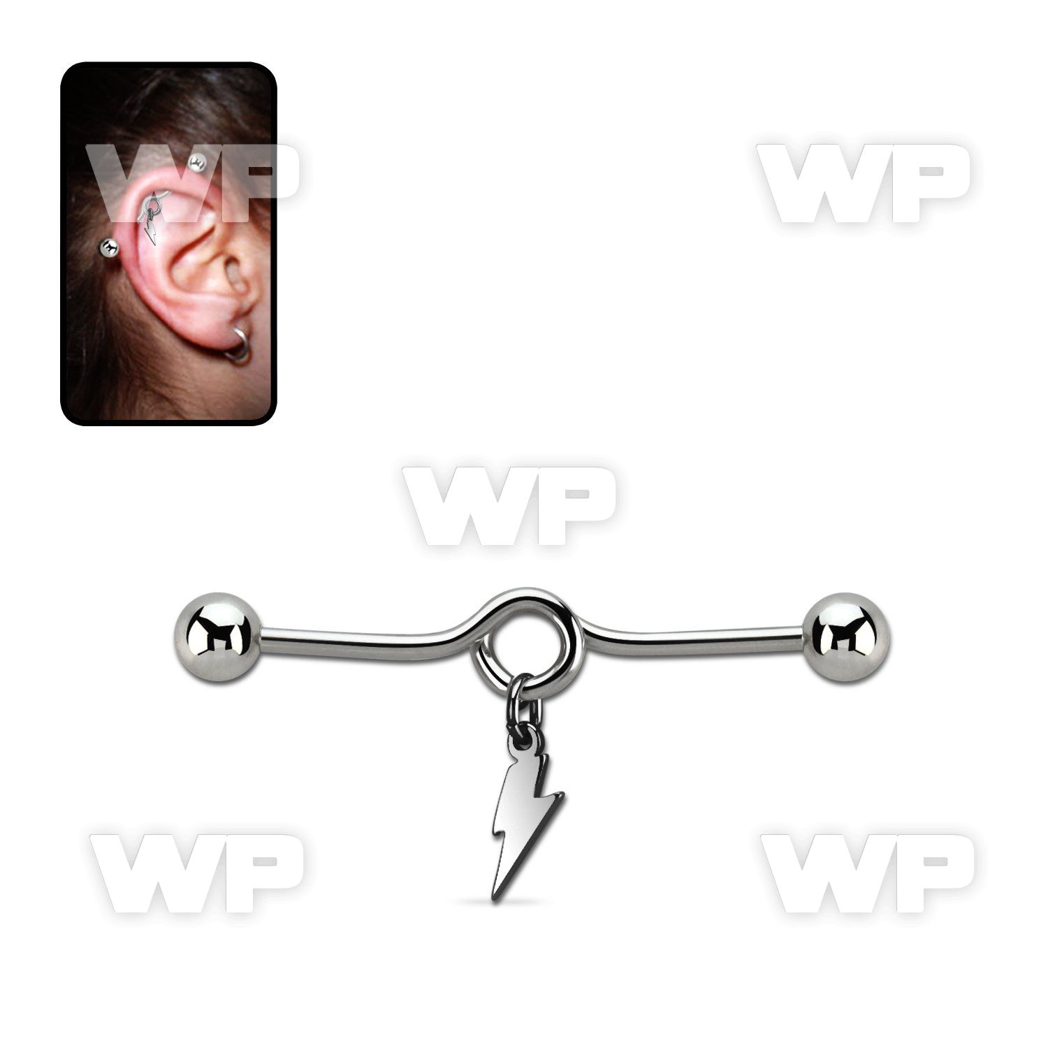 indd14 steel industrial loop barbell w balls lightning symbol