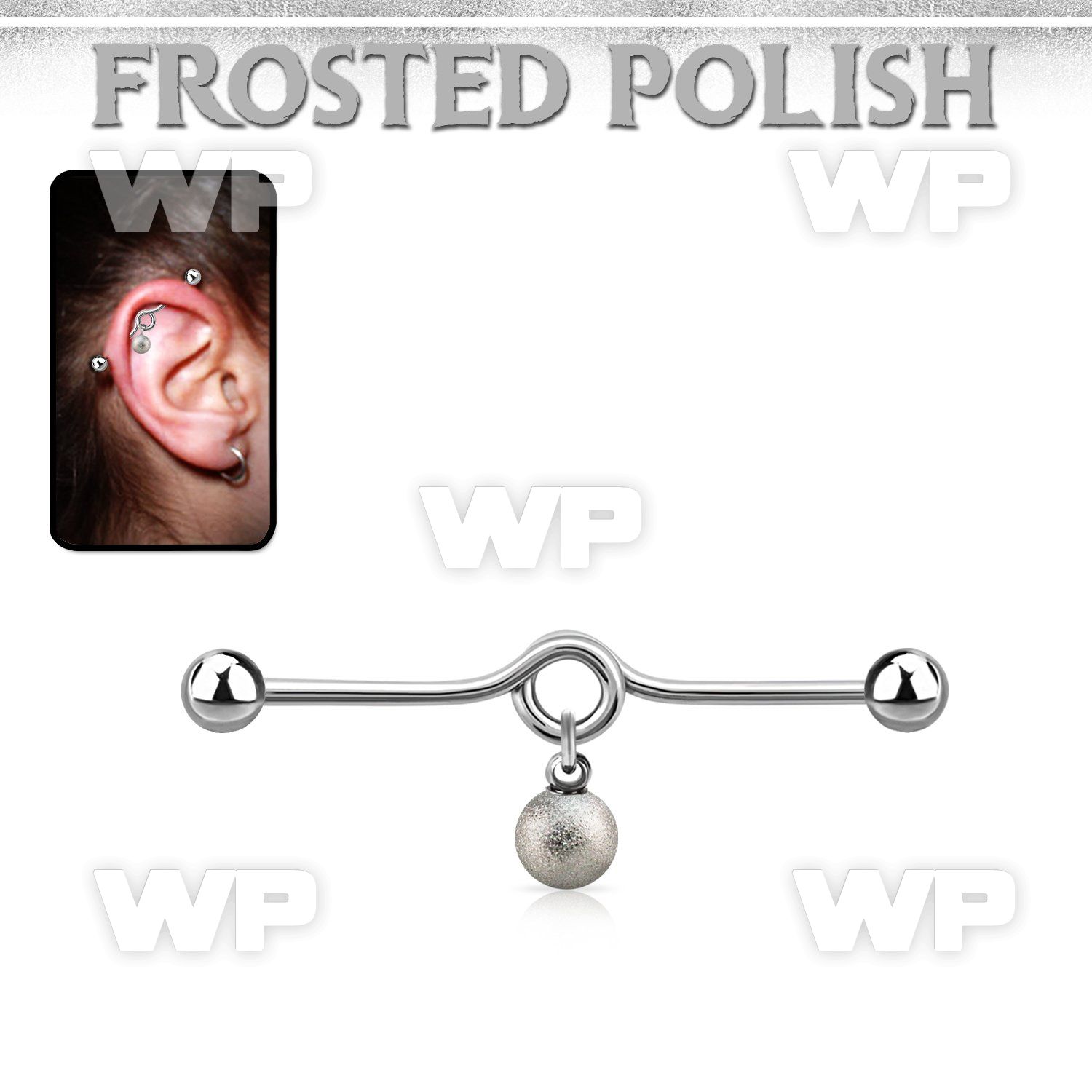 inddfo6 steel industrial loop barbell wdangling 6mm frosted ball