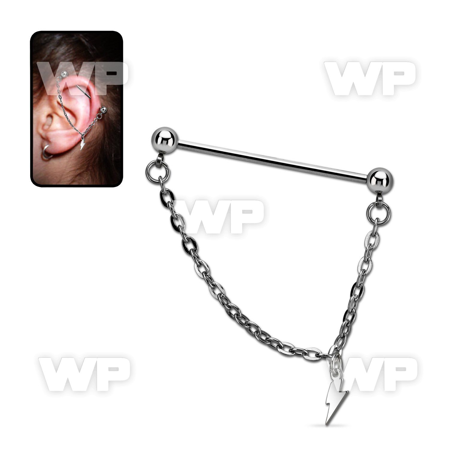 indsd8 steel industrial barbell w chain dangling lightning sign