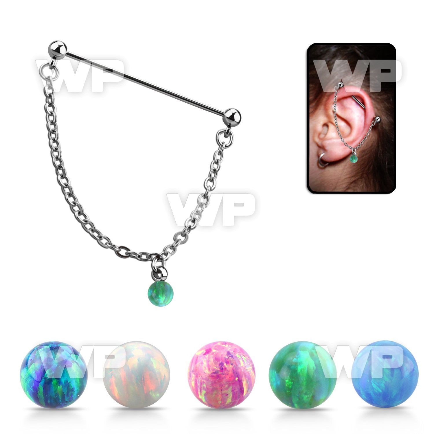 indsdo1 steel industrial barbell w dangling synthetic opal ball