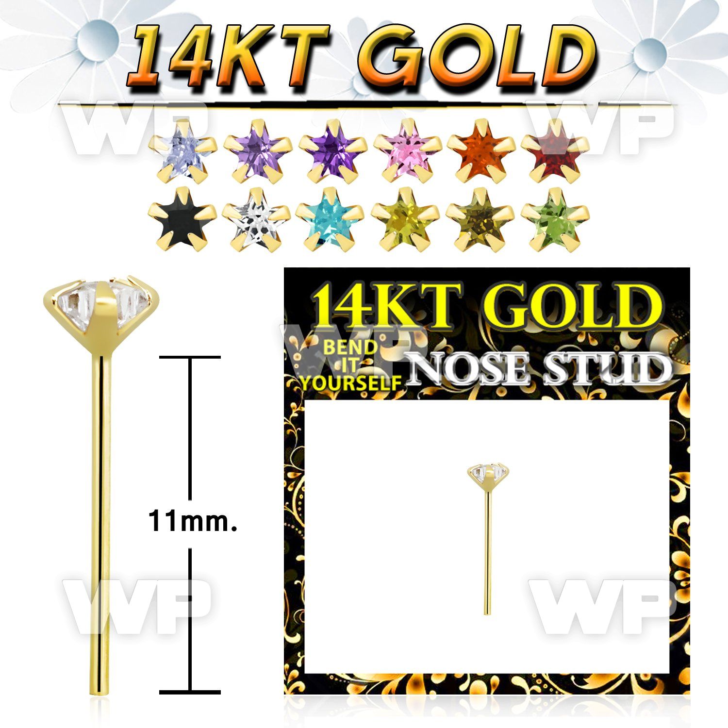 ing3je 14kt gold bend it yourself l shaped nose stud 3mm star nose piercing