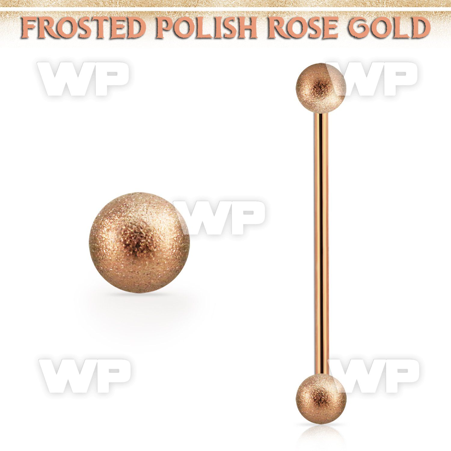 inttfo4s rose gold steel industrial barbell w 4mm frosted balls