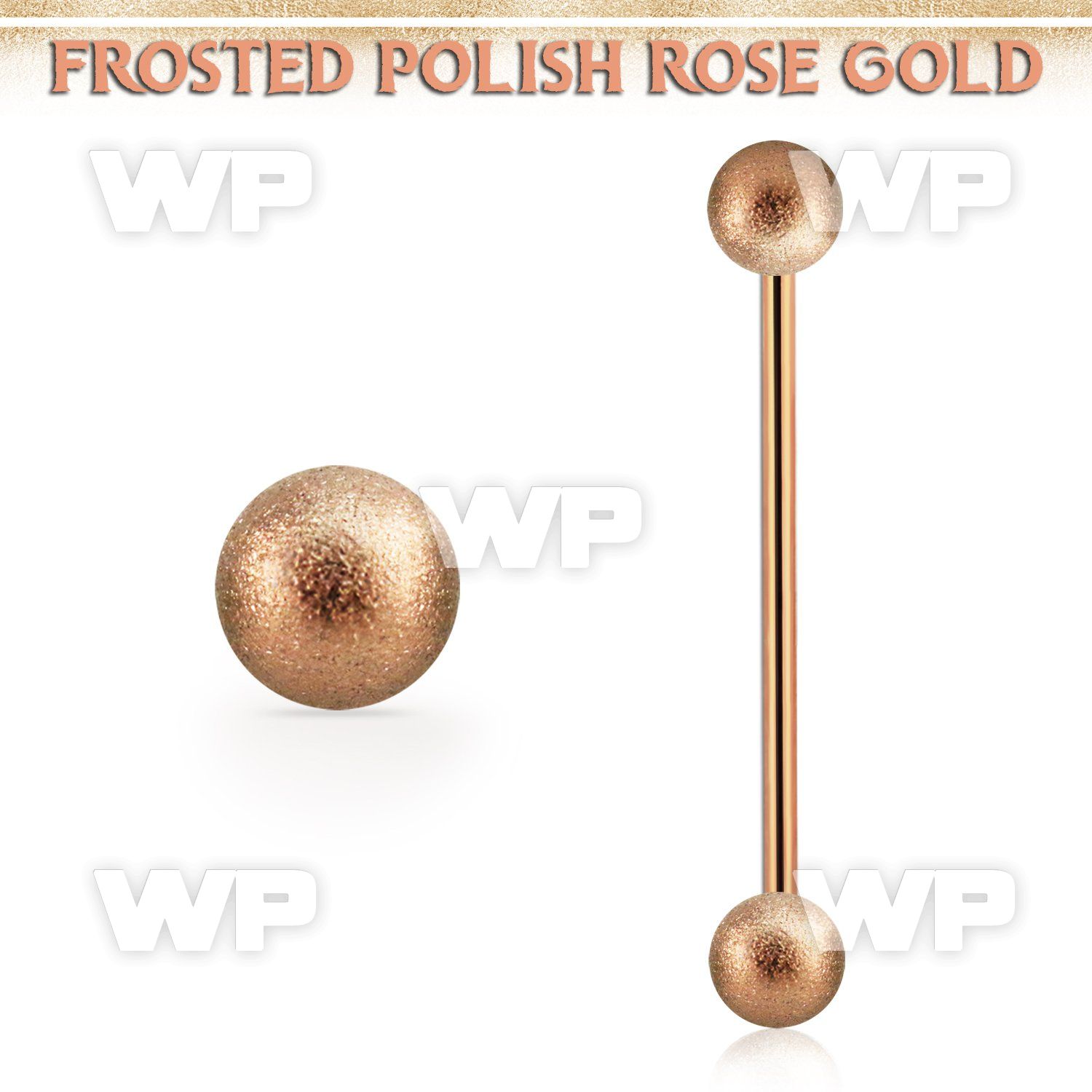inttfo5 rose gold steel industrial barbell w 5mm frosted balls