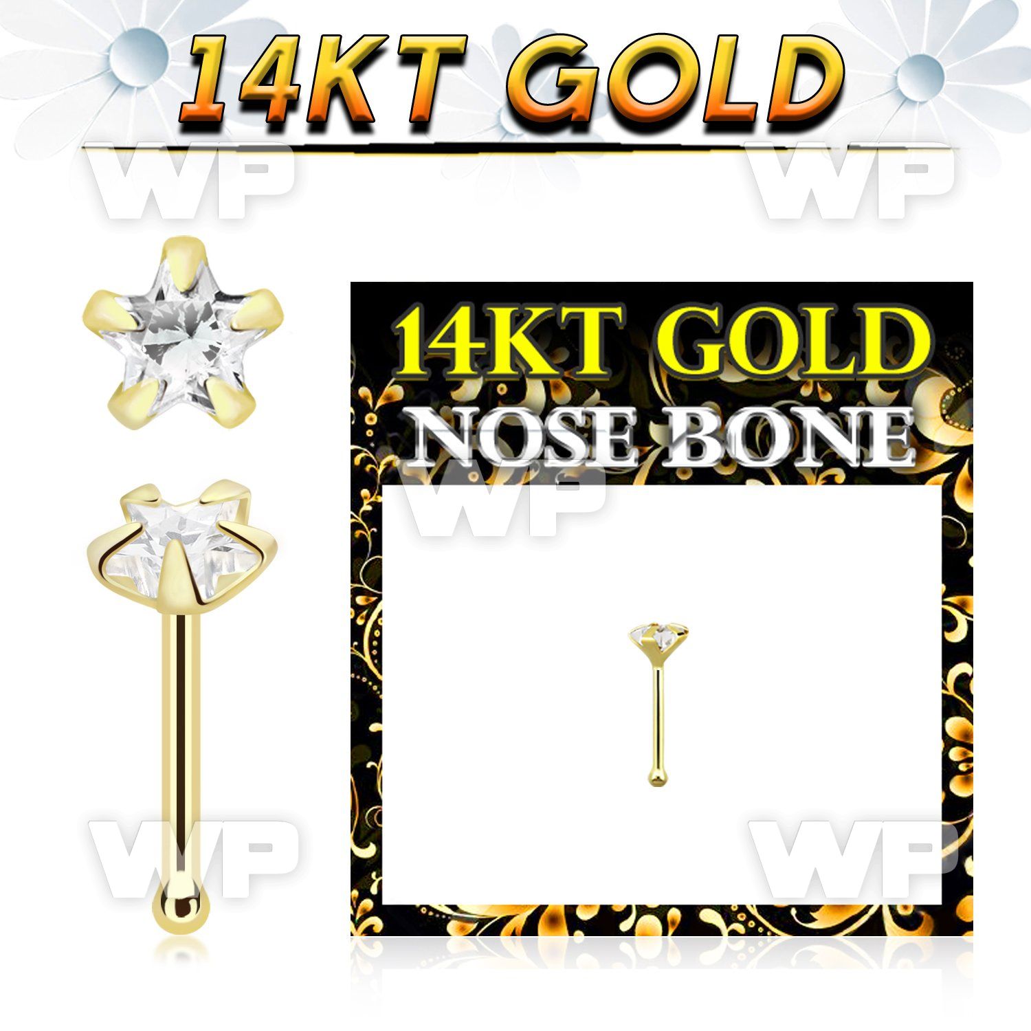 iu436e 14kt gold nose pin cubic zirconia star