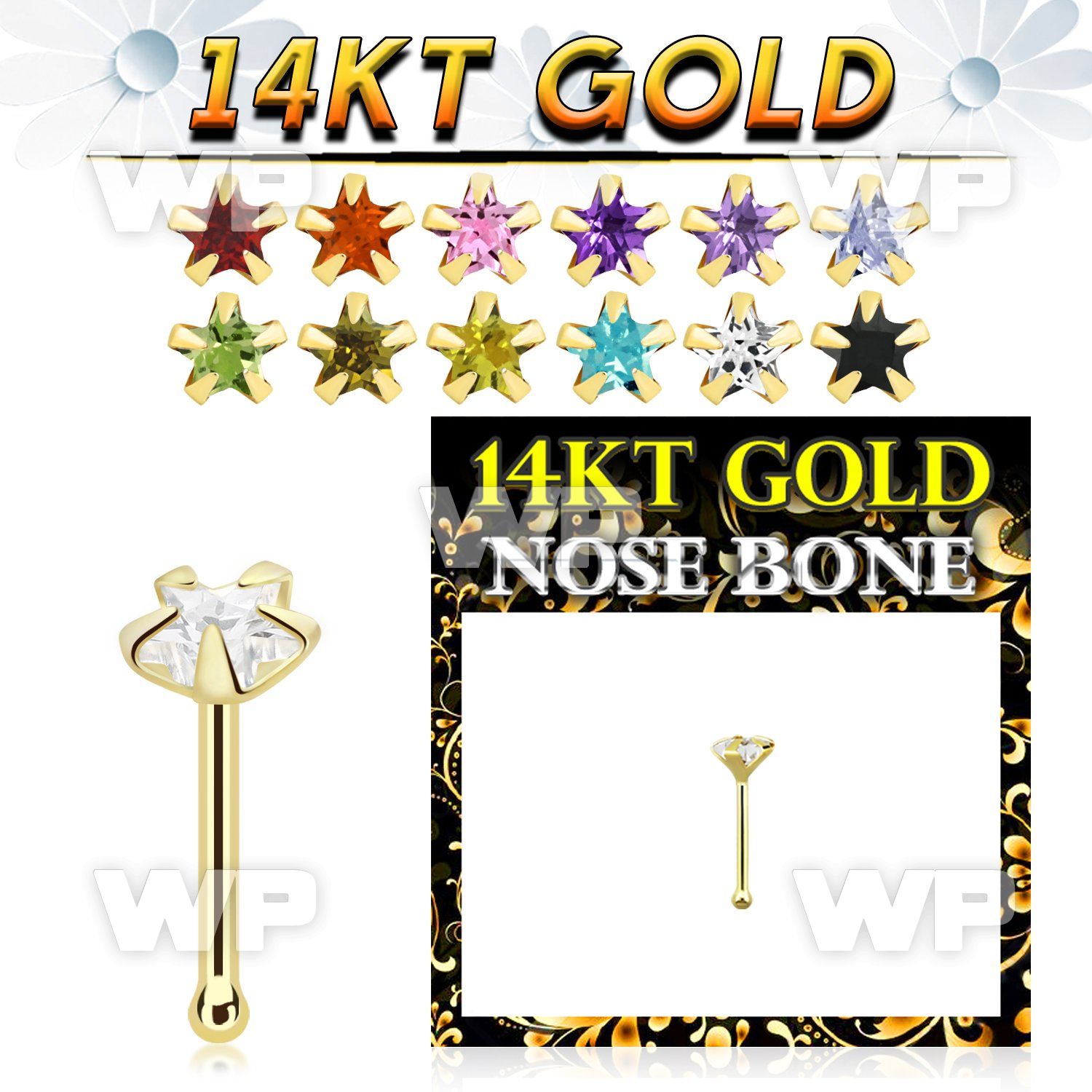 iu43je 14k gold nose bone cz star 1pcs