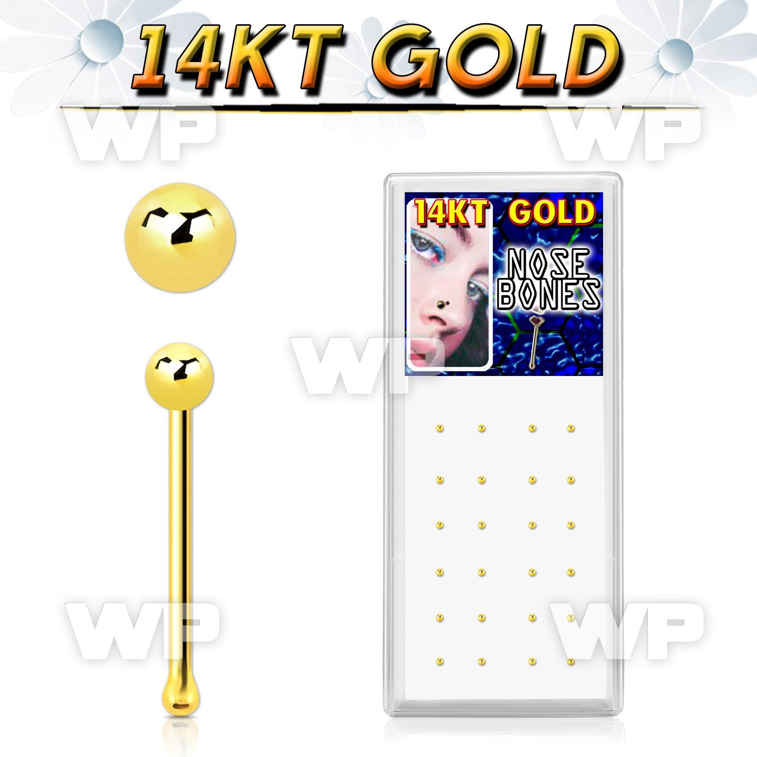 iu44f 14kt gold nose bone 1 5mm ball shaped top nose piercing