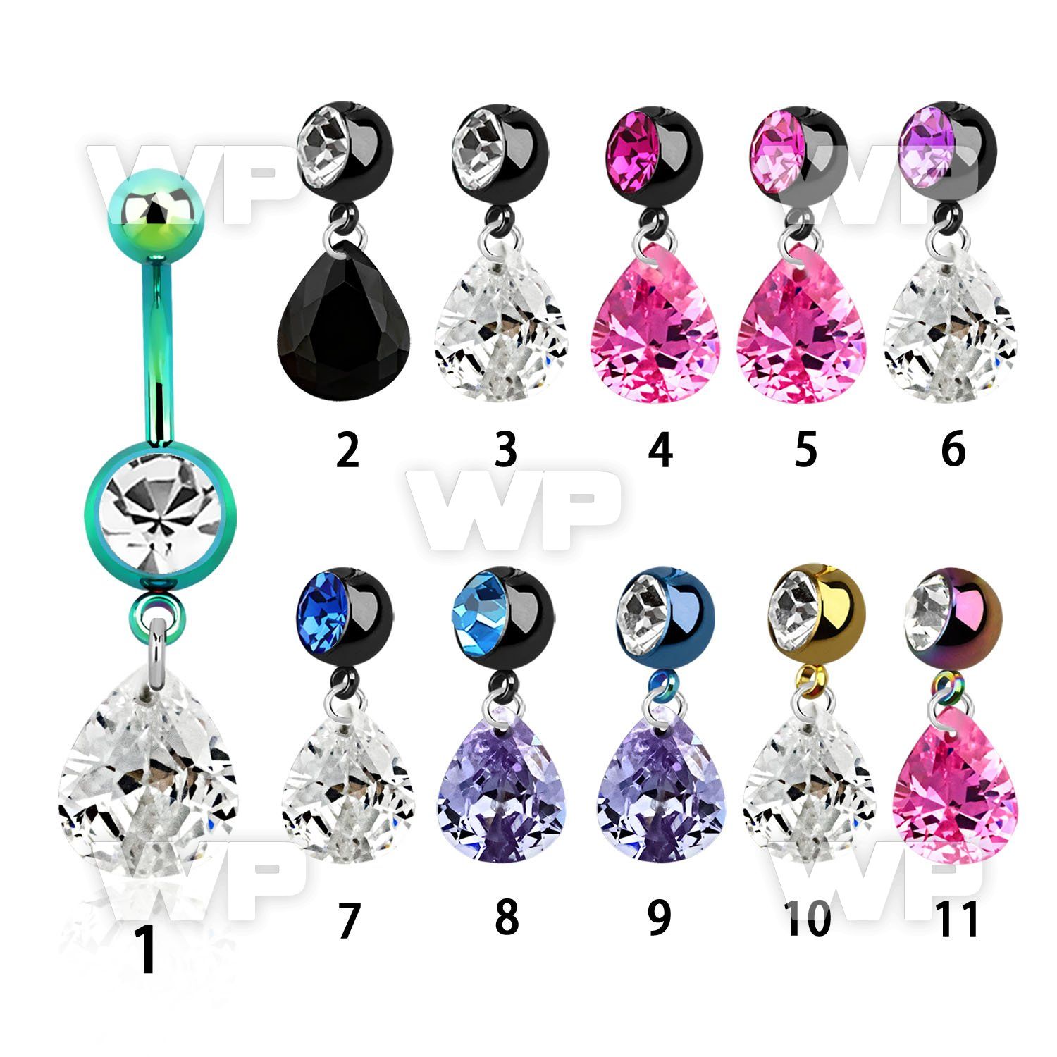 j12g0p9 ion plated steel belly ring l dangling 11 x 9mm pear belly piercing