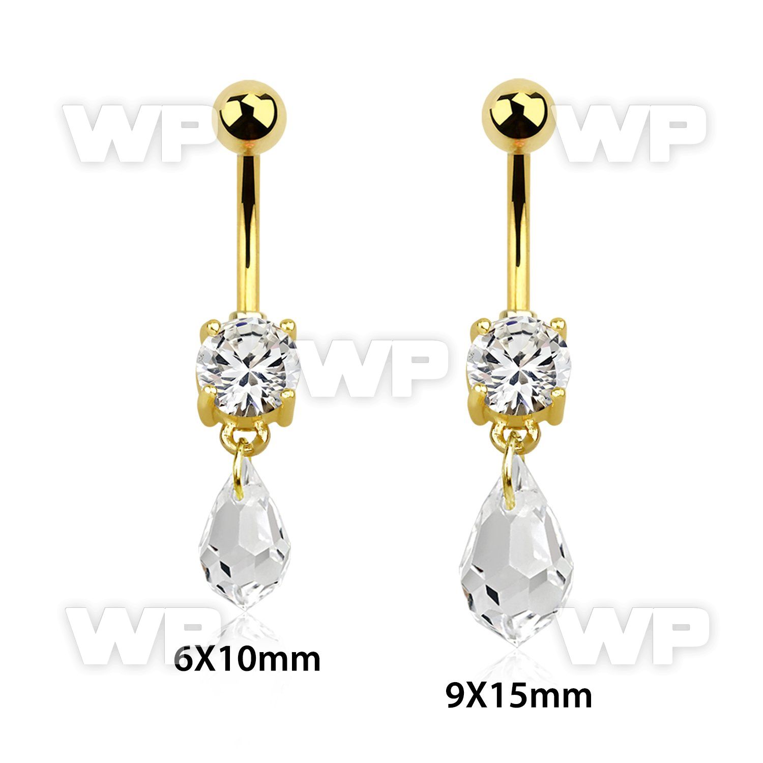 j12lep gold ion plated steel navel bananabell cz drop