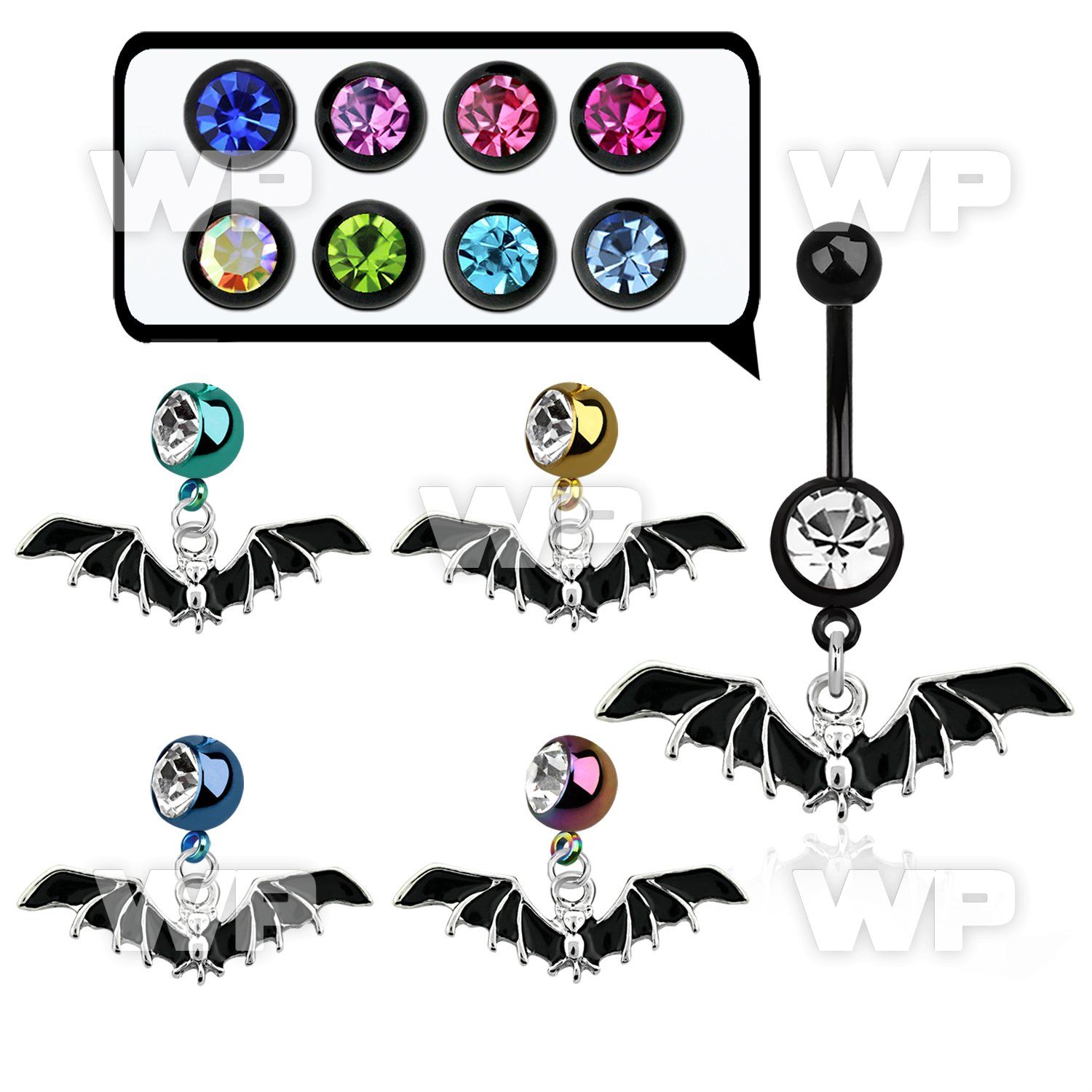 j12sy9 ion plated steel belly ring l dangling black bat length belly piercing