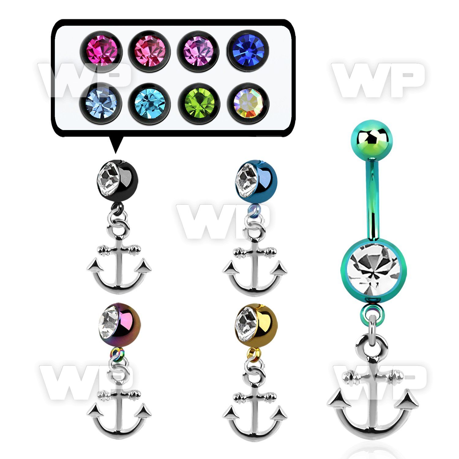 j12yzk ion plated steel belly ring l dangling plain anchor len belly piercing