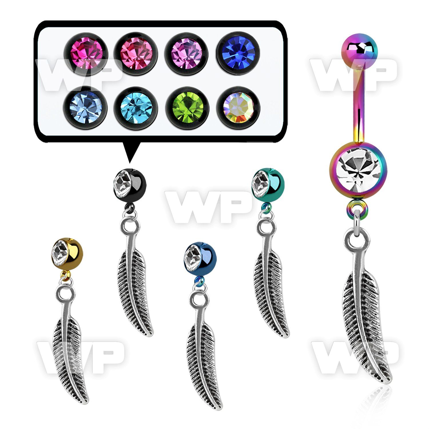 j12yzt ion plated steel belly ring l dangling curved feather belly piercing