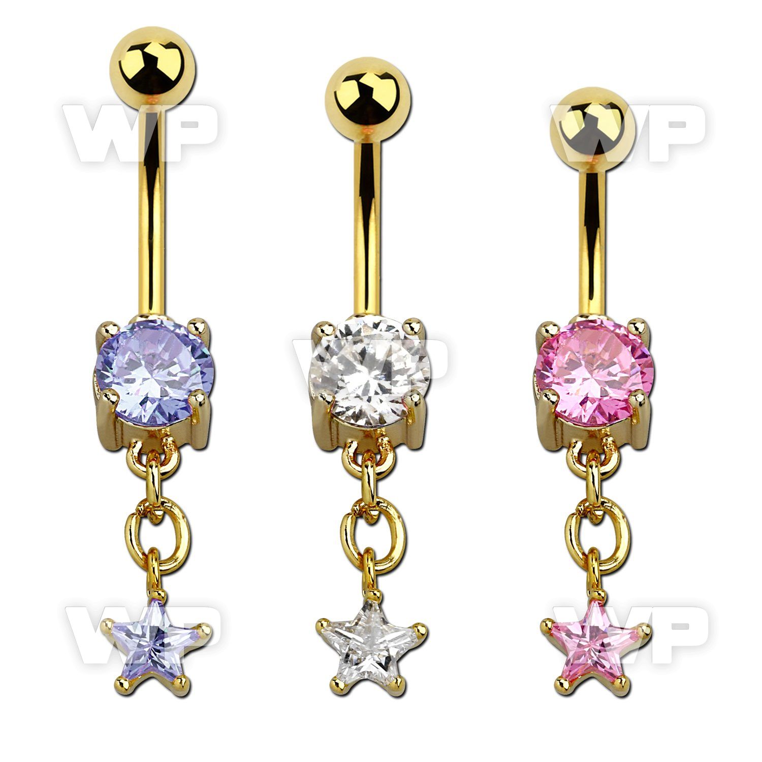 j1igskz gold plated steel belly ring w dangling prong set star belly piercing