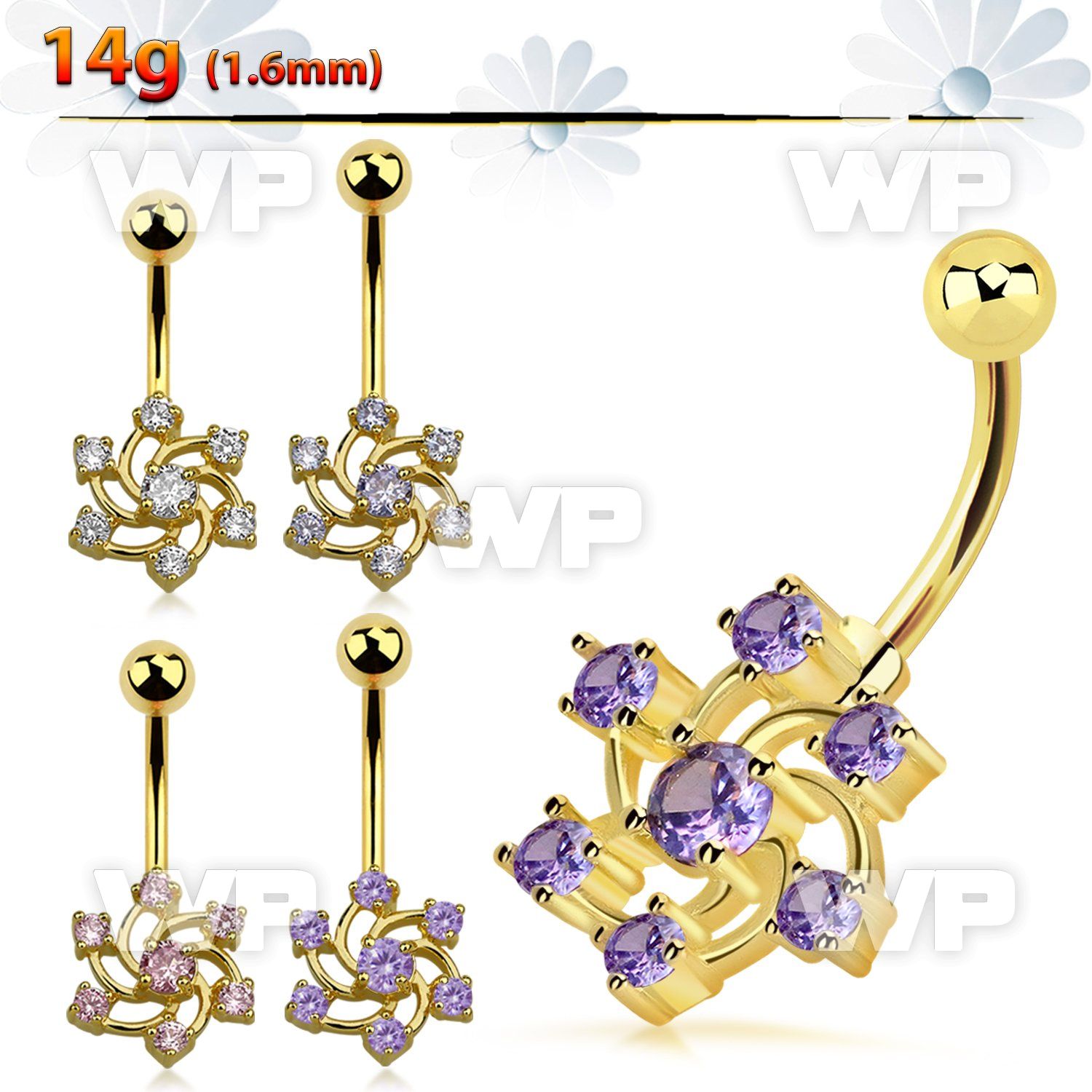 j1igz0l gold ion plated 316l steel belly ring lower swirl flower belly piercing