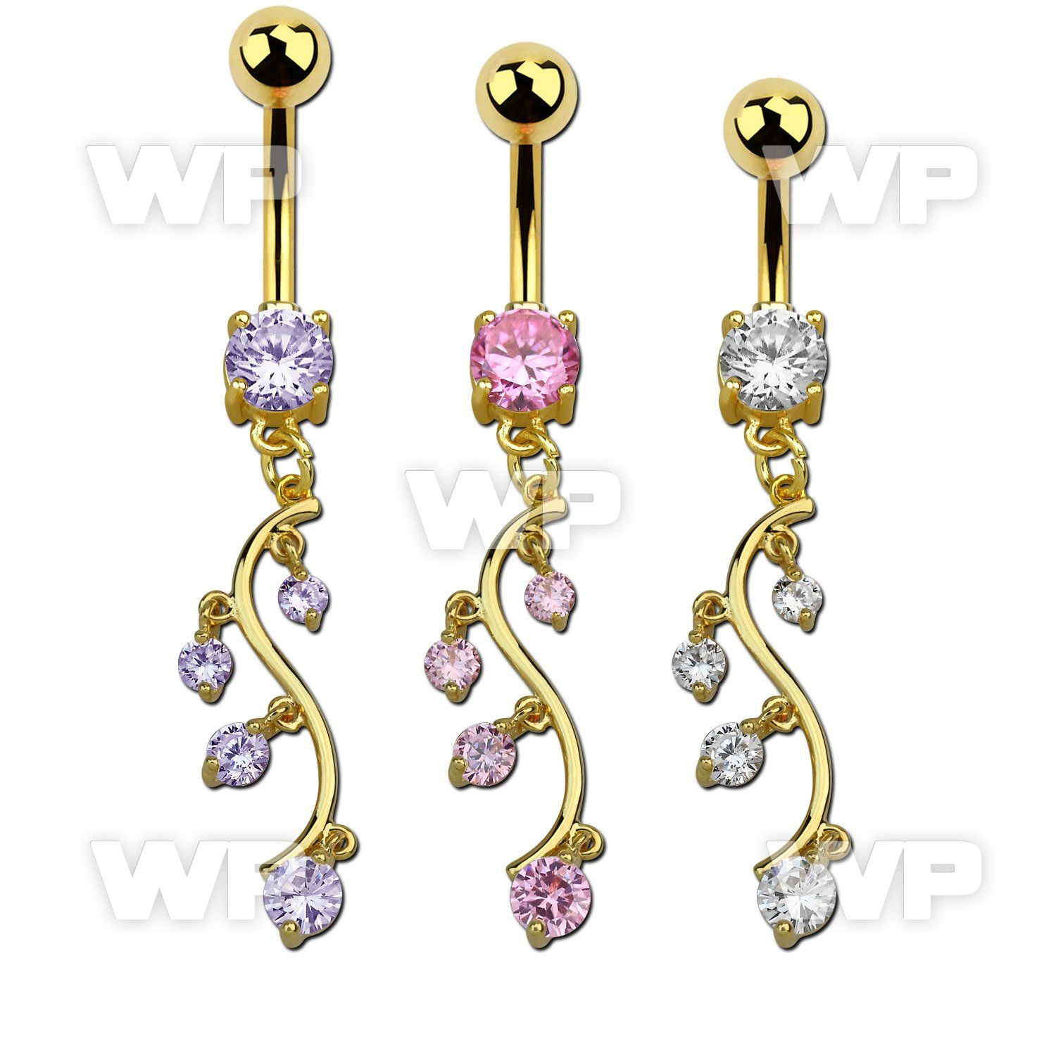 j1igzs9 gold plated steel belly ring w dangling vine design prong belly piercing