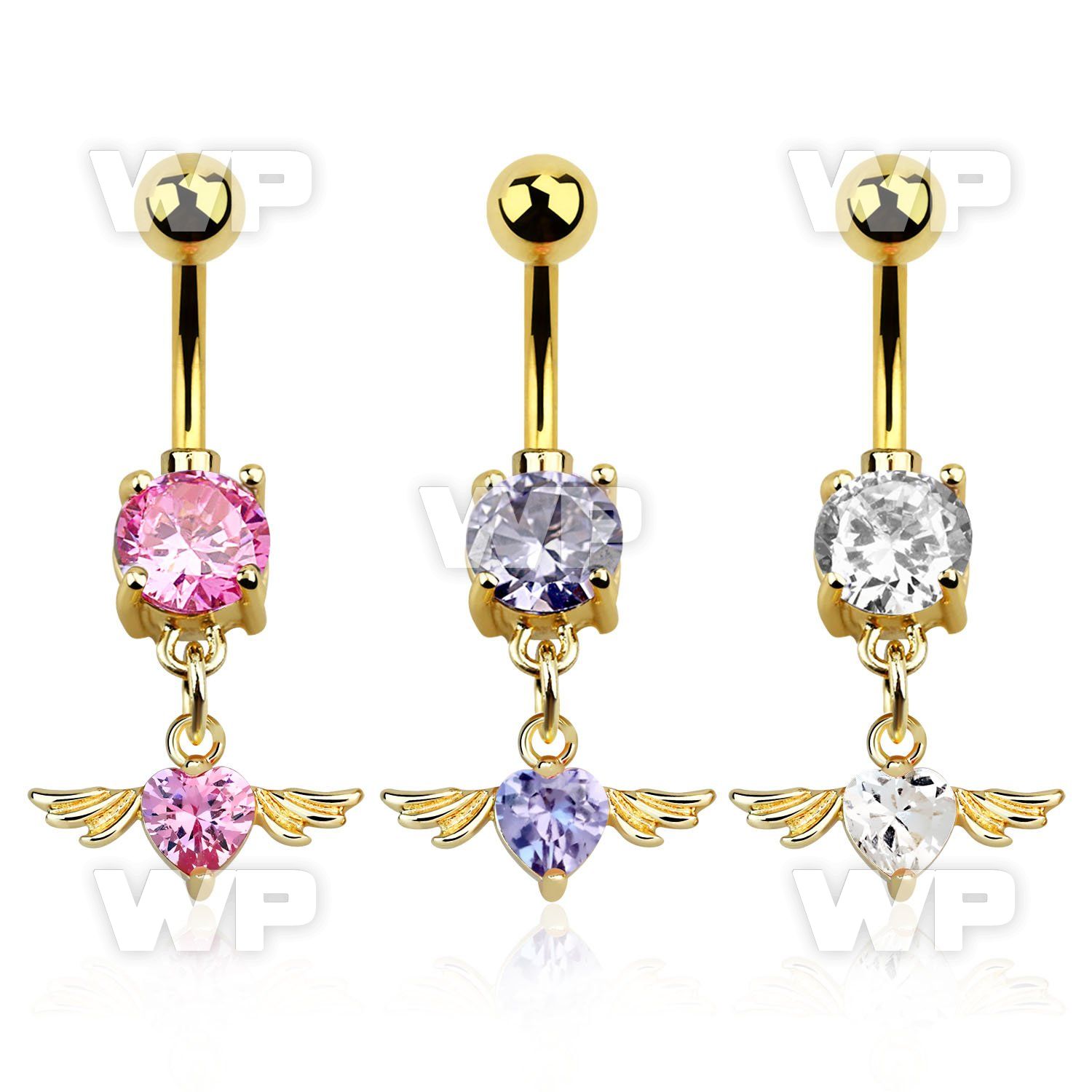 j1igzyl gold plated steel belly ring w dangling dangling heart belly piercing