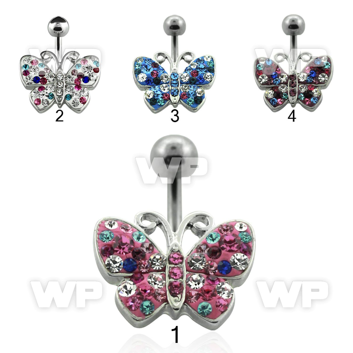 j6100t steel belly ring lower butterfly design ferido glue cryst belly piercing