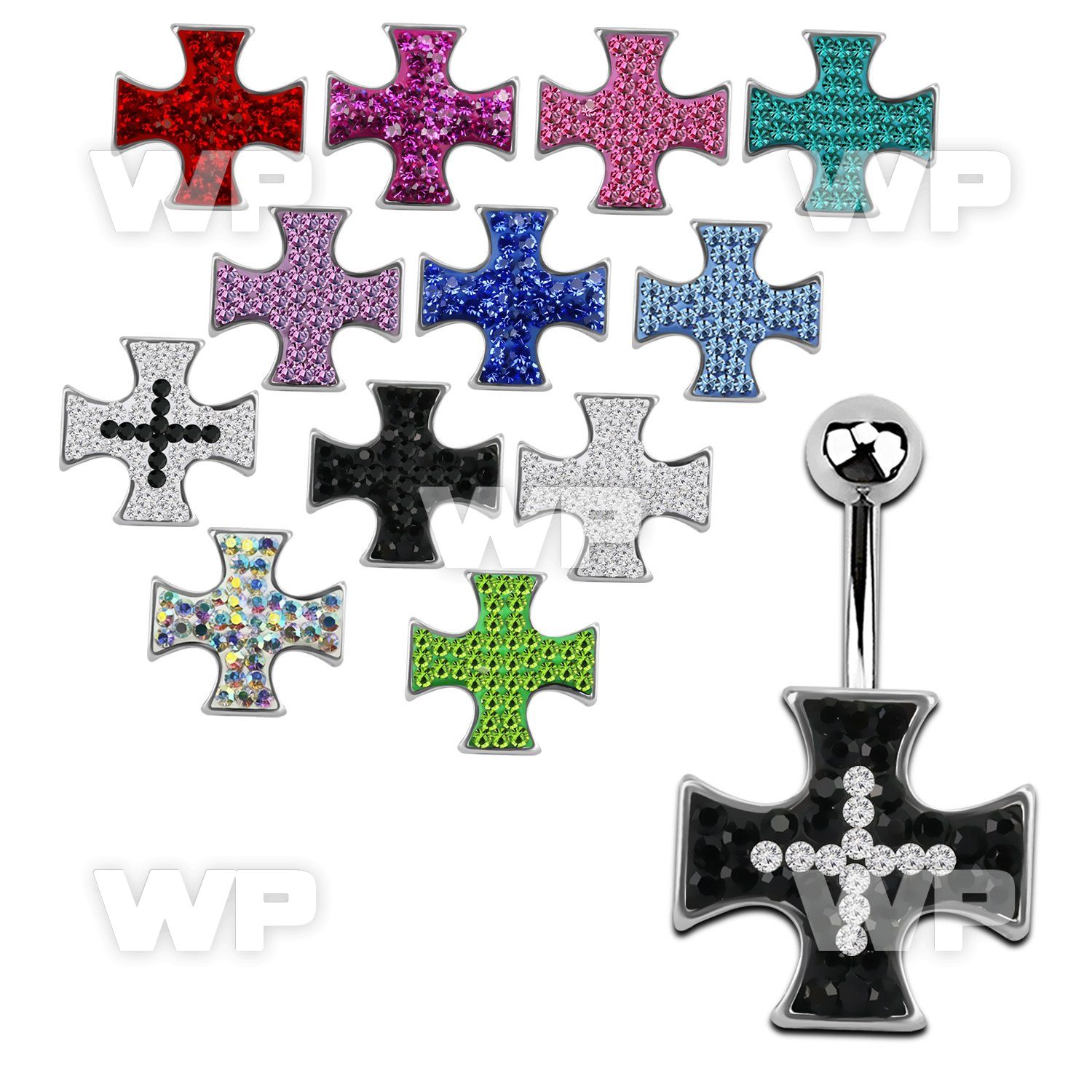 j610e9 steel belly bananas 1 6mm ferido glued multi crystal iro belly piercing