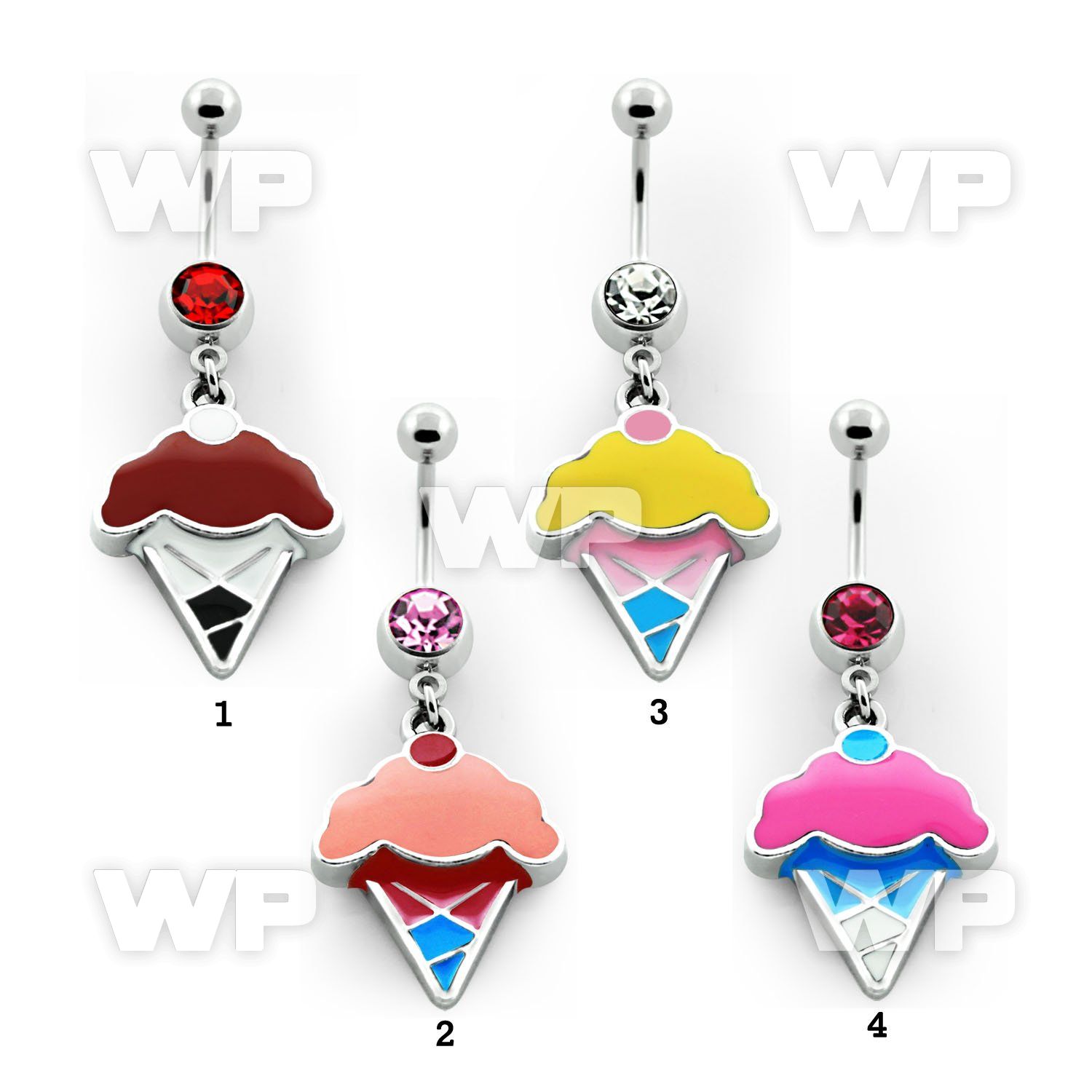 j610ek steel belly ring w dangling painted ice cream cone design belly piercing