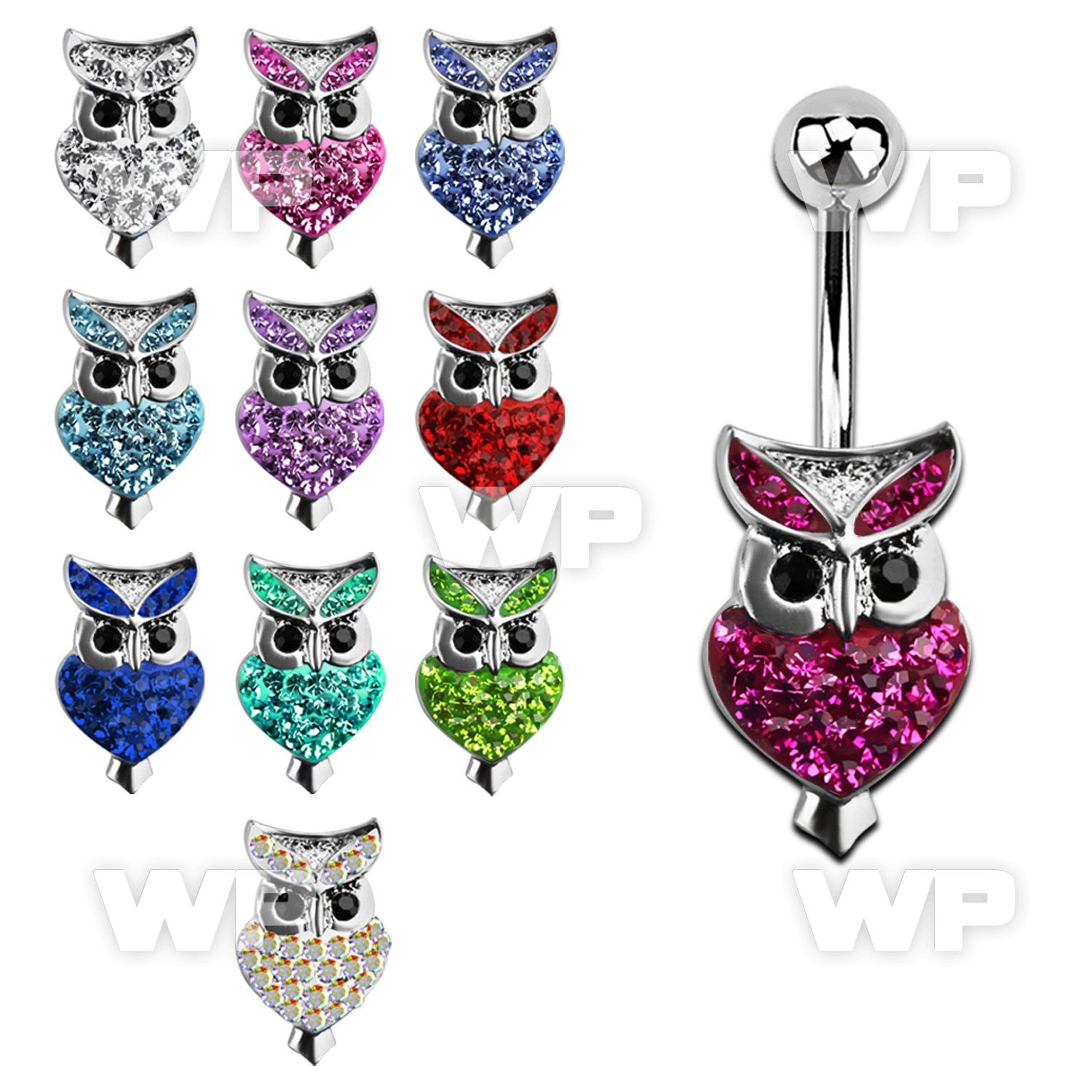 j610ey steel belly ring owl design ferido glue crystals on the belly piercing