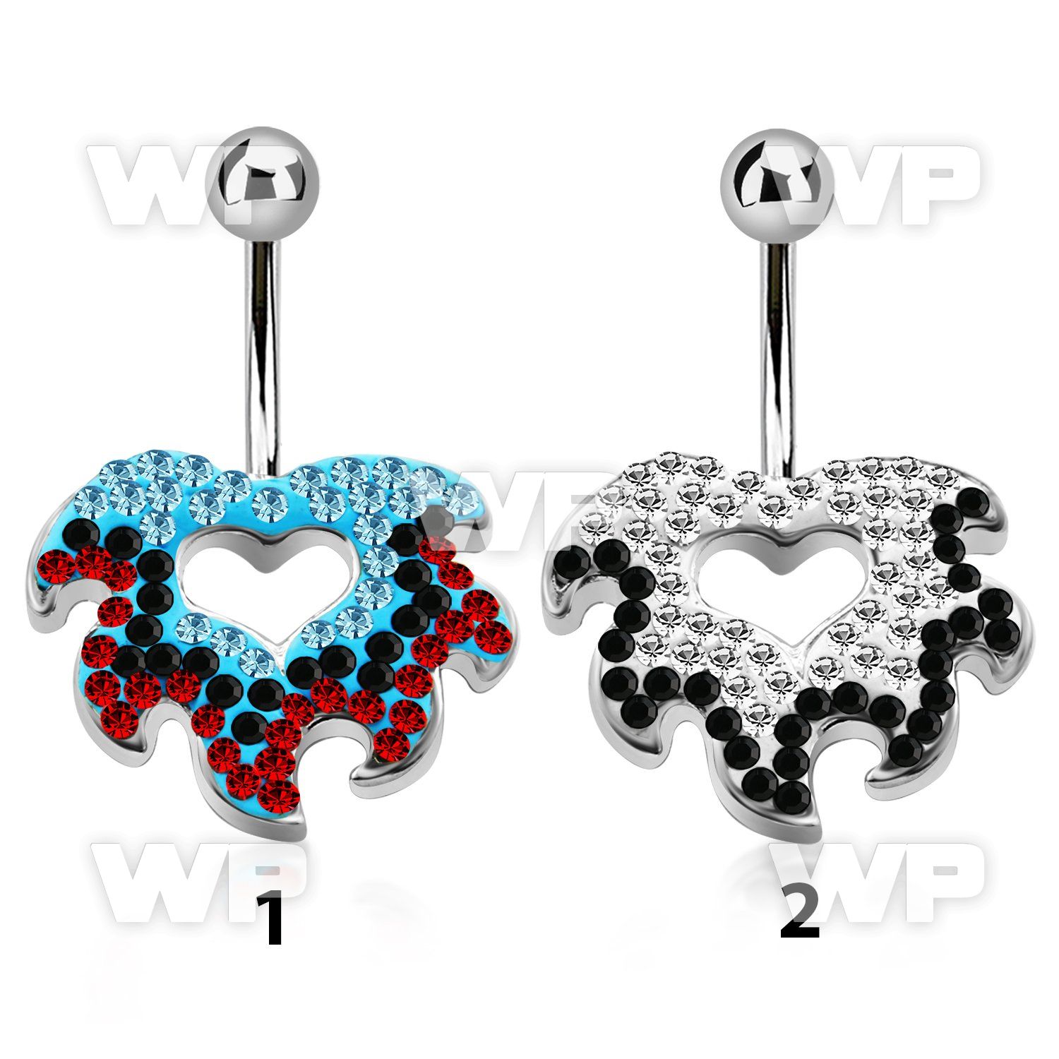 j610k0 steel belly ring flame design ferido glued multi crystal belly piercing