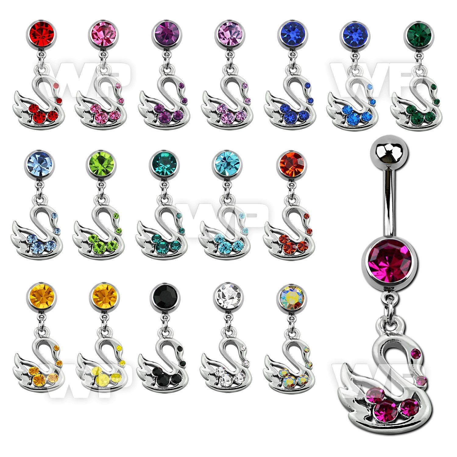 j610lk steel belly ring w dangling swan crystals length 10mm 3 belly piercing