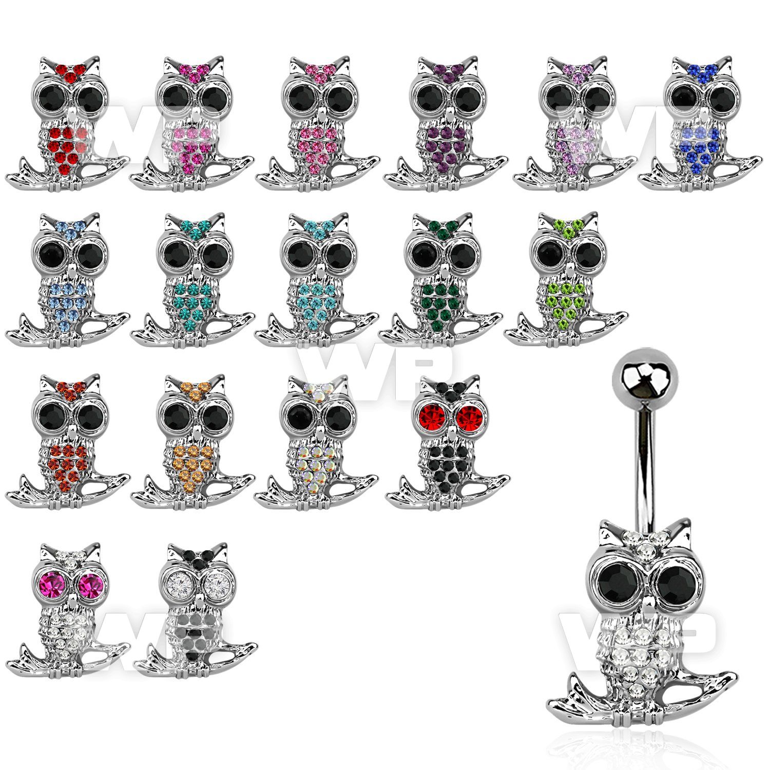 j610ys steel belly ring lower crystal owl sitting onbranch belly piercing