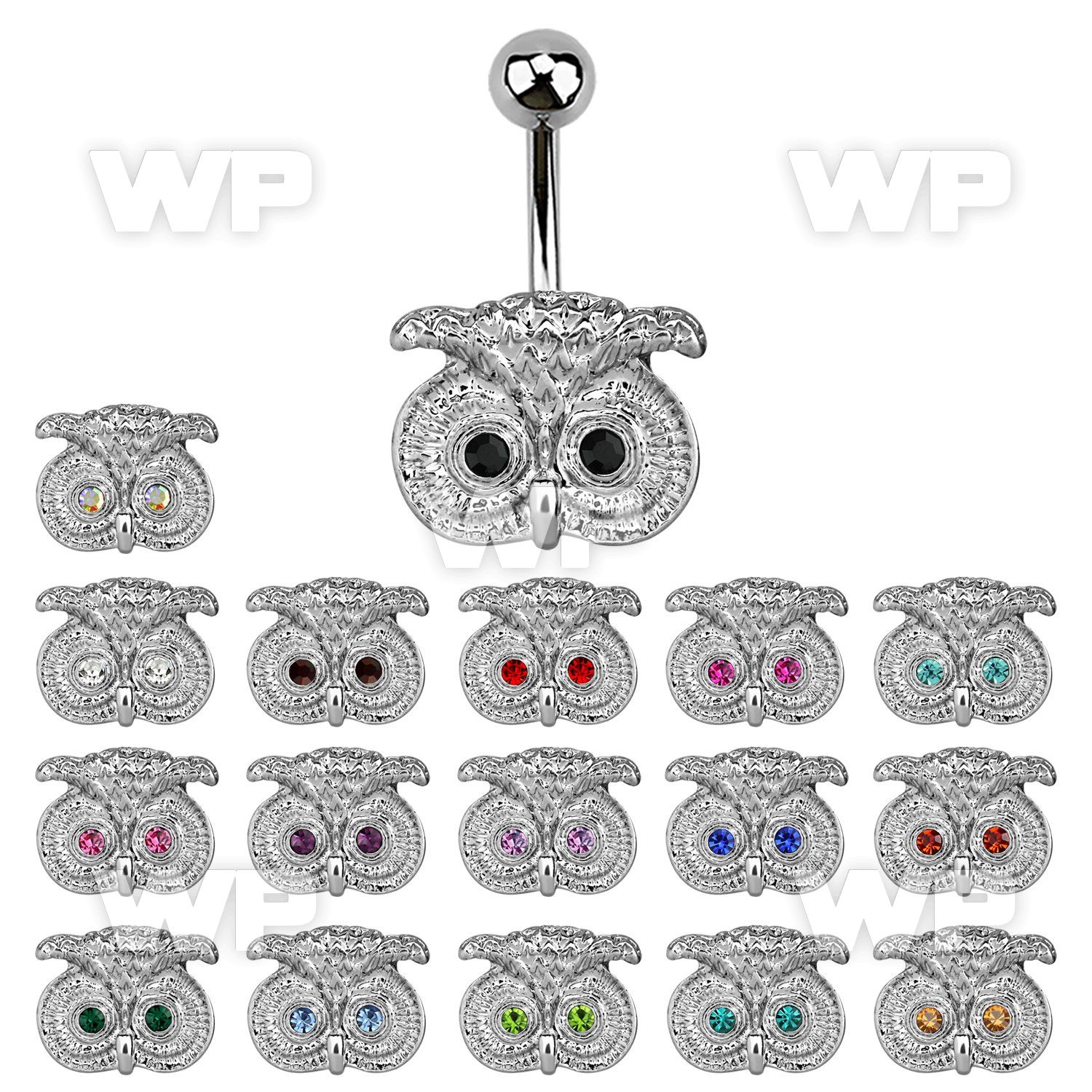 j610yy steel belly ring lower crystal owl face belly piercing