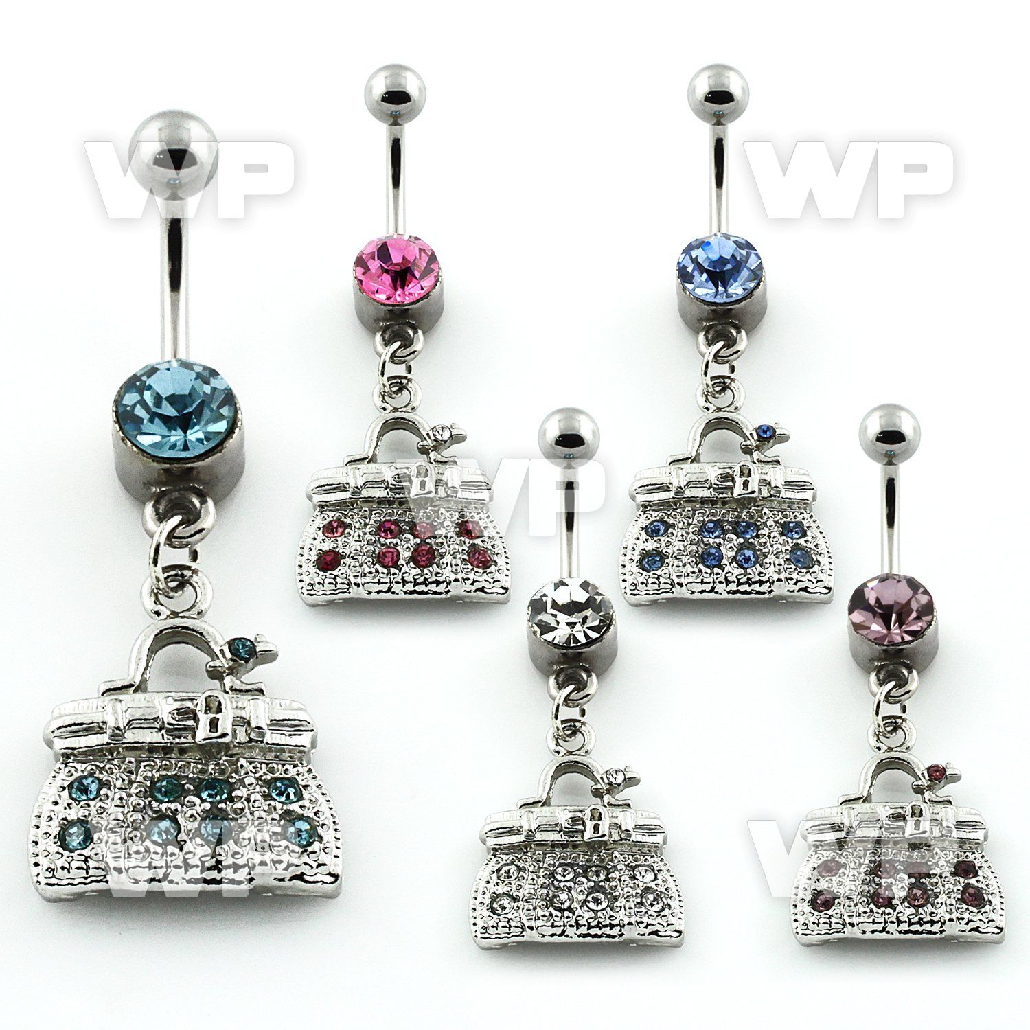 j614i6k steel belly ring w dangling h bag design crystals length belly piercing