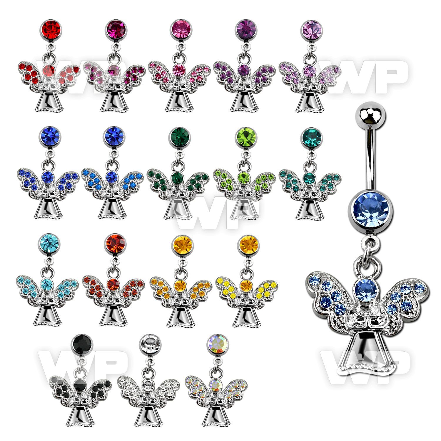 j617uik steel belly ring w dangling herald angel crystal wings belly piercing
