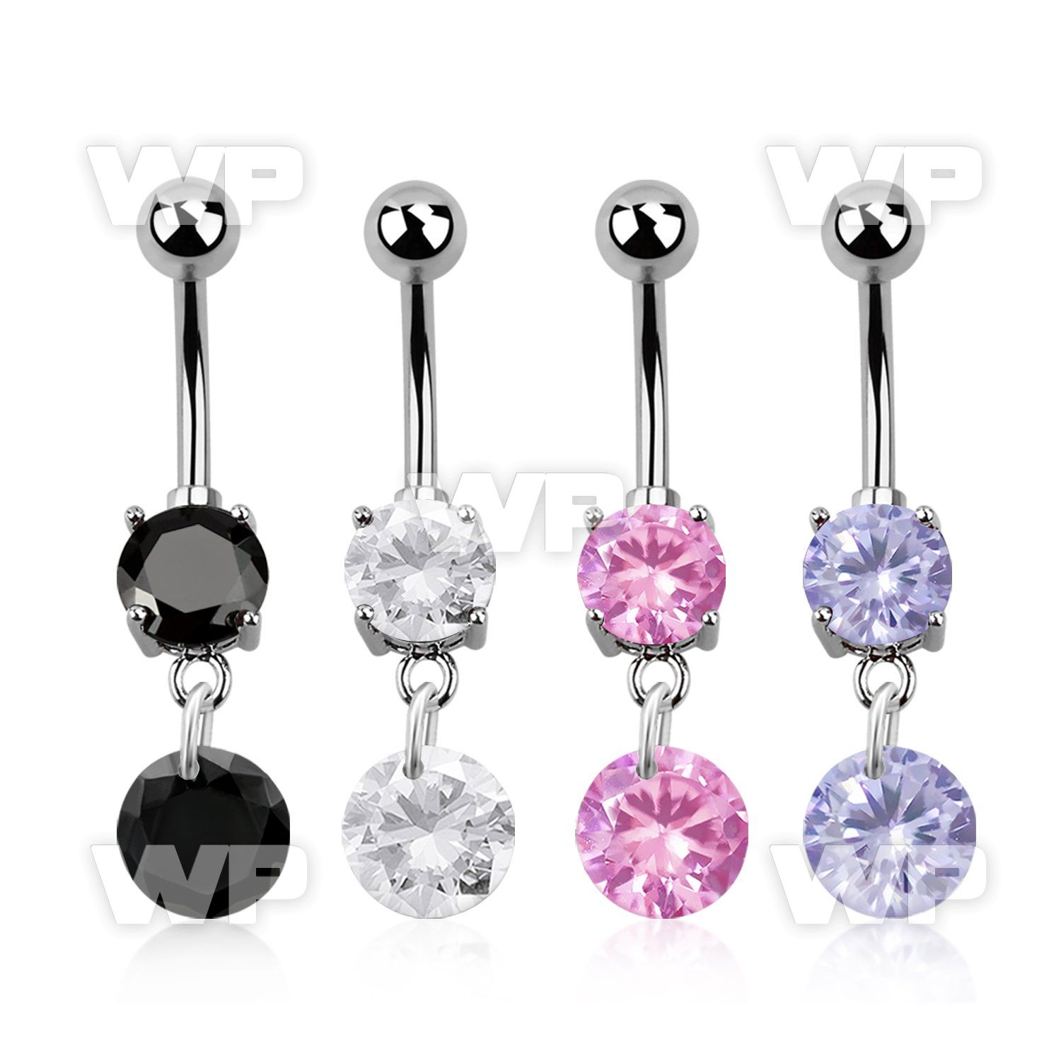 j61g0pl steel belly ring w dangling dangling 8mm round cz stone belly piercing
