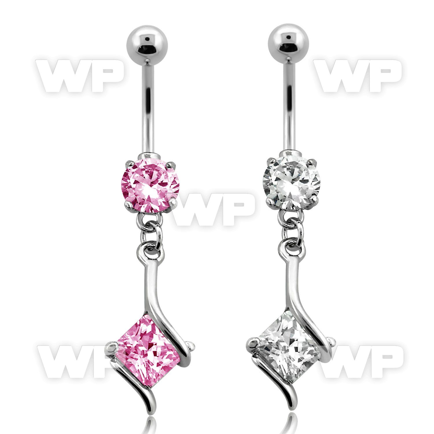 j61g0py steel belly ring w dangling dangling square prong set belly piercing