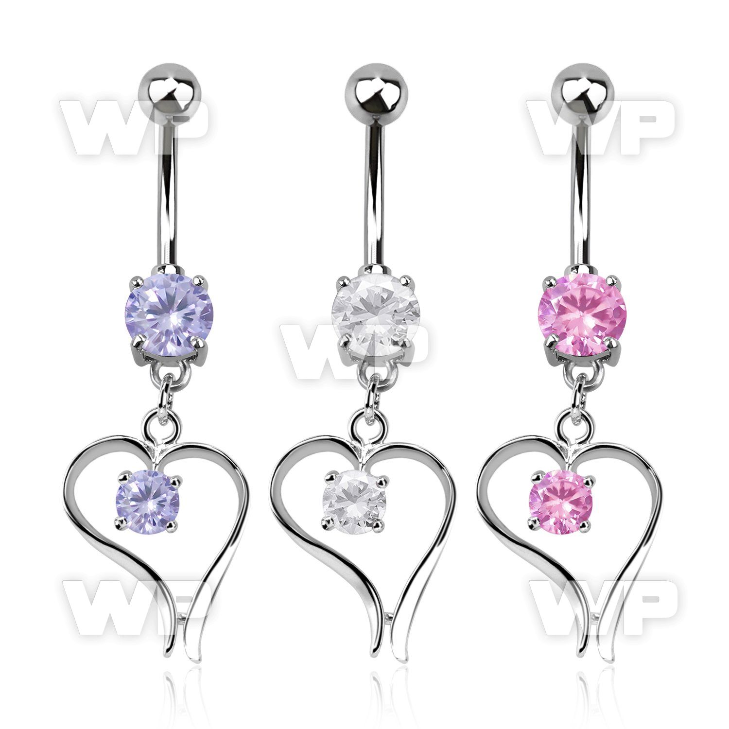 j61gek steel belly ring w dangling heart an inner round shaped belly piercing